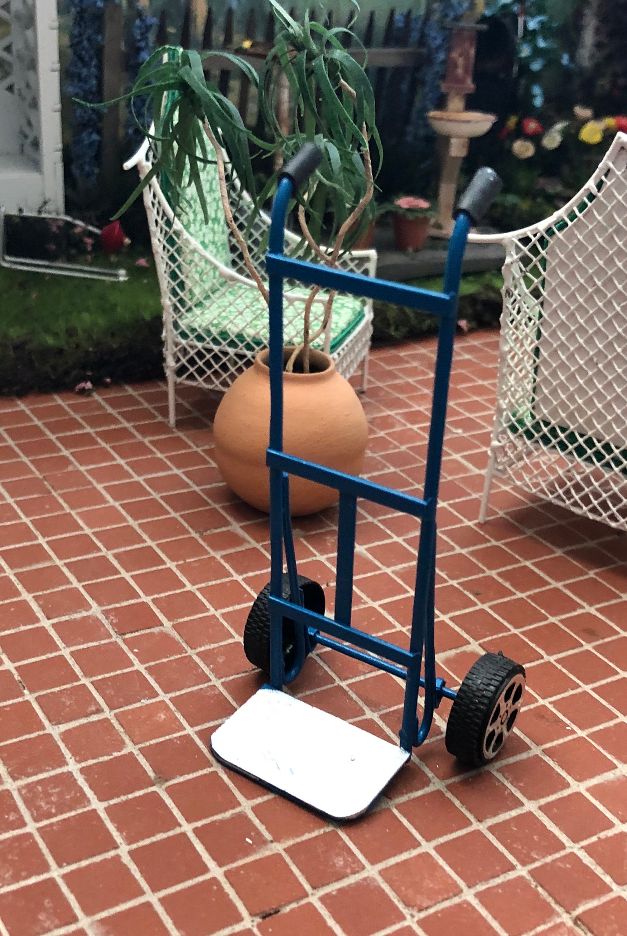 Miniature Dolly, Blue Metal Miniature Dolly, Dollhouse Miniature, 112