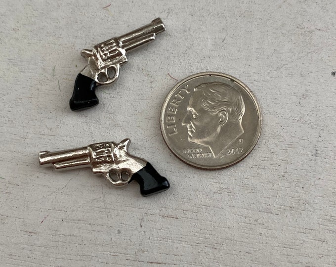 Miniature Pistols, Mini Silver Guns, 2 Piece Set, Dollhouse Miniature, 1:12 Scale, Mini Toy, Dollhouse Accessory, Crafts