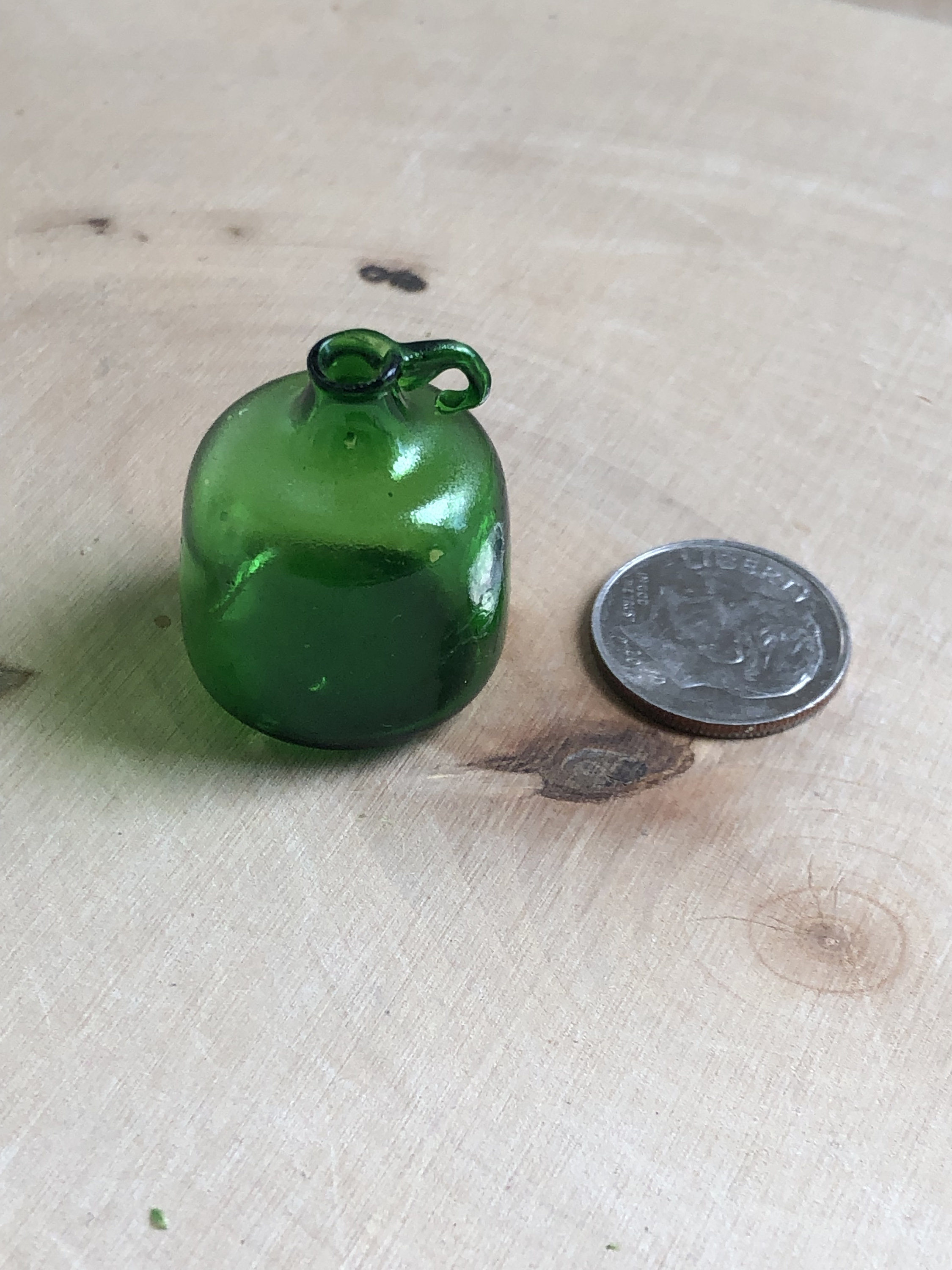 Miniature Green Glass Jug With Handle, Style 12, Dollhouse Miniature