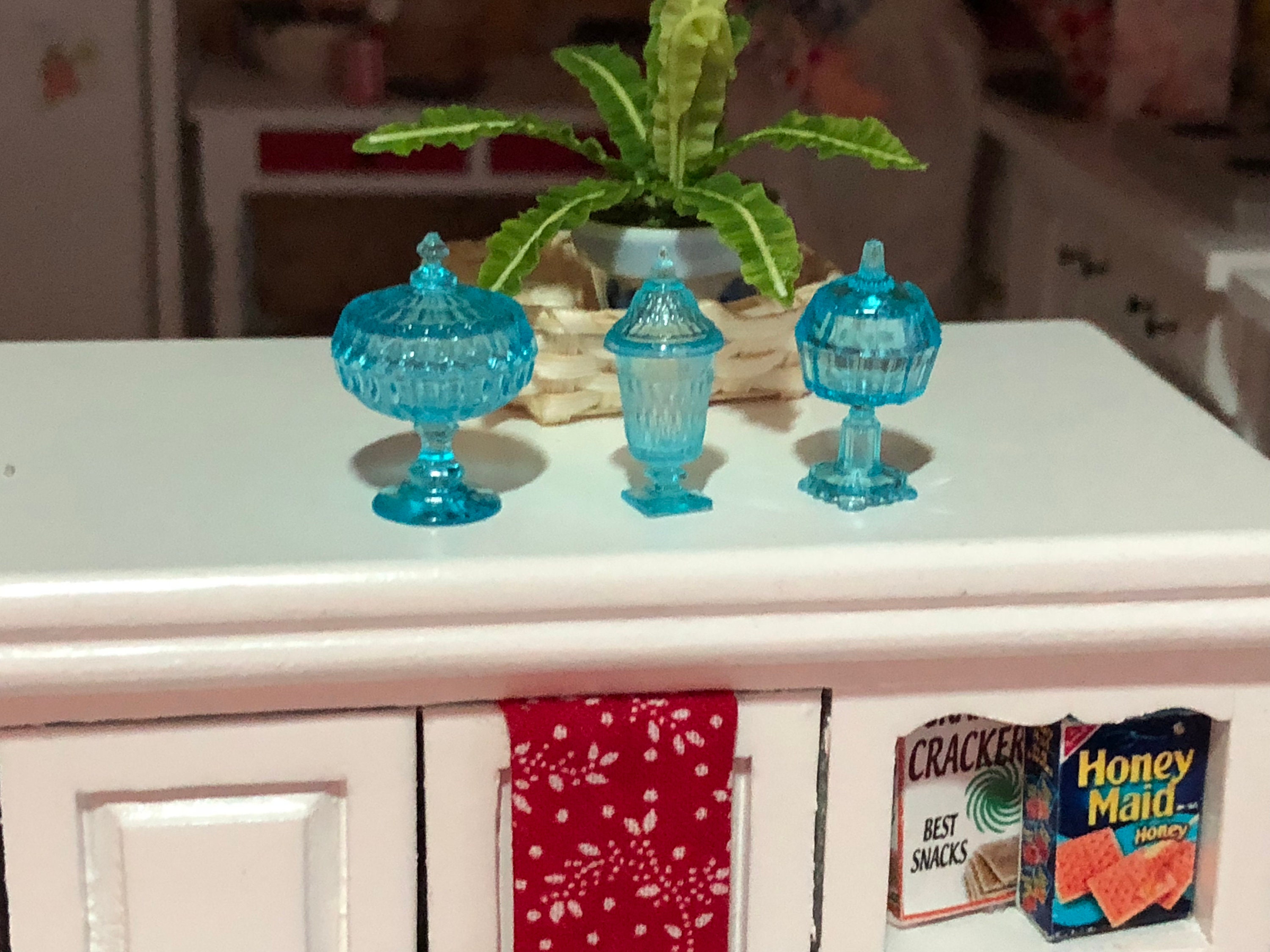 Miniature Candy Dish Set, Blue Candy Dishes, Set of 3 With Lids