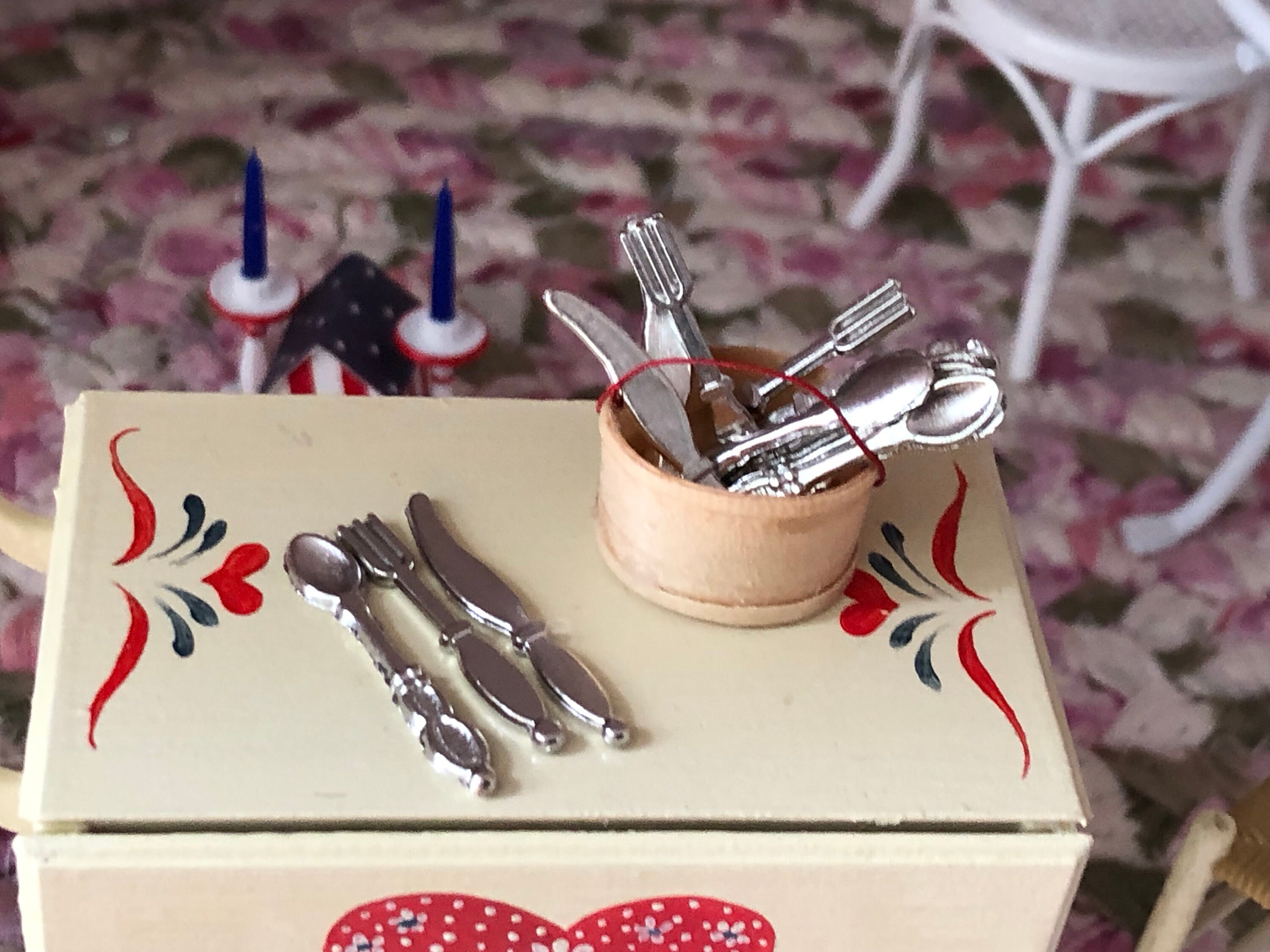 Miniature Silverware Set, 12 Piece Flatware Set, Mini Cutlery, Style 10