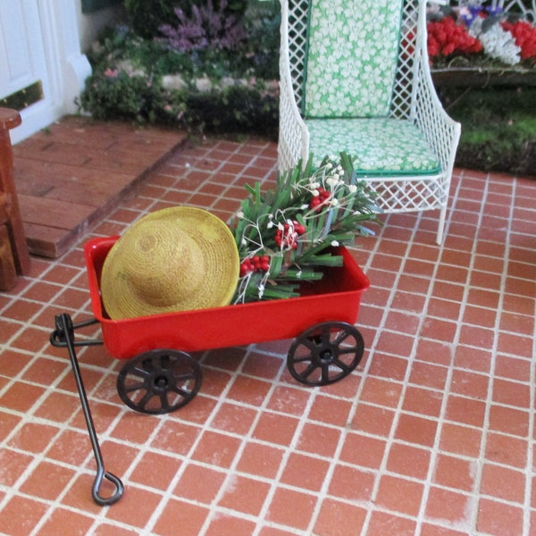 Miniature Red Wagon, Mini Wagon, Style #65, Dollhouse Miniature, 1:12 Scale, Dollhouse Accessory, Decor, Crafts, Mini Wagon