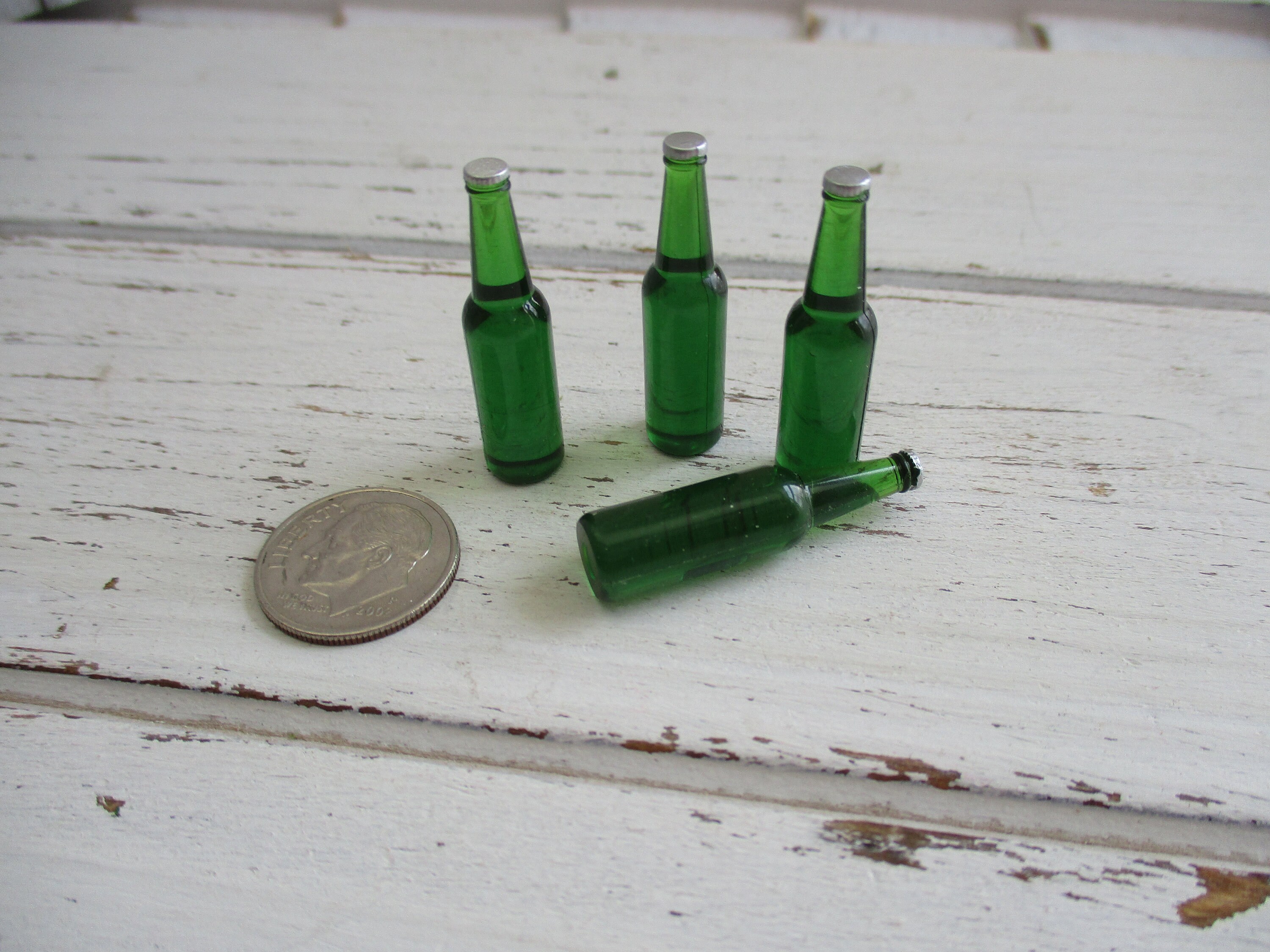 Miniature Beer Bottles, Mini Green Bottles, 4 Piece Set, Style 95