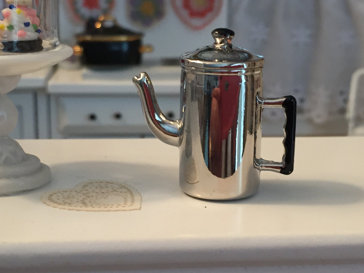 Miniature Coffee Pot,. Silver Metal Coffee Pot With Removable Lid