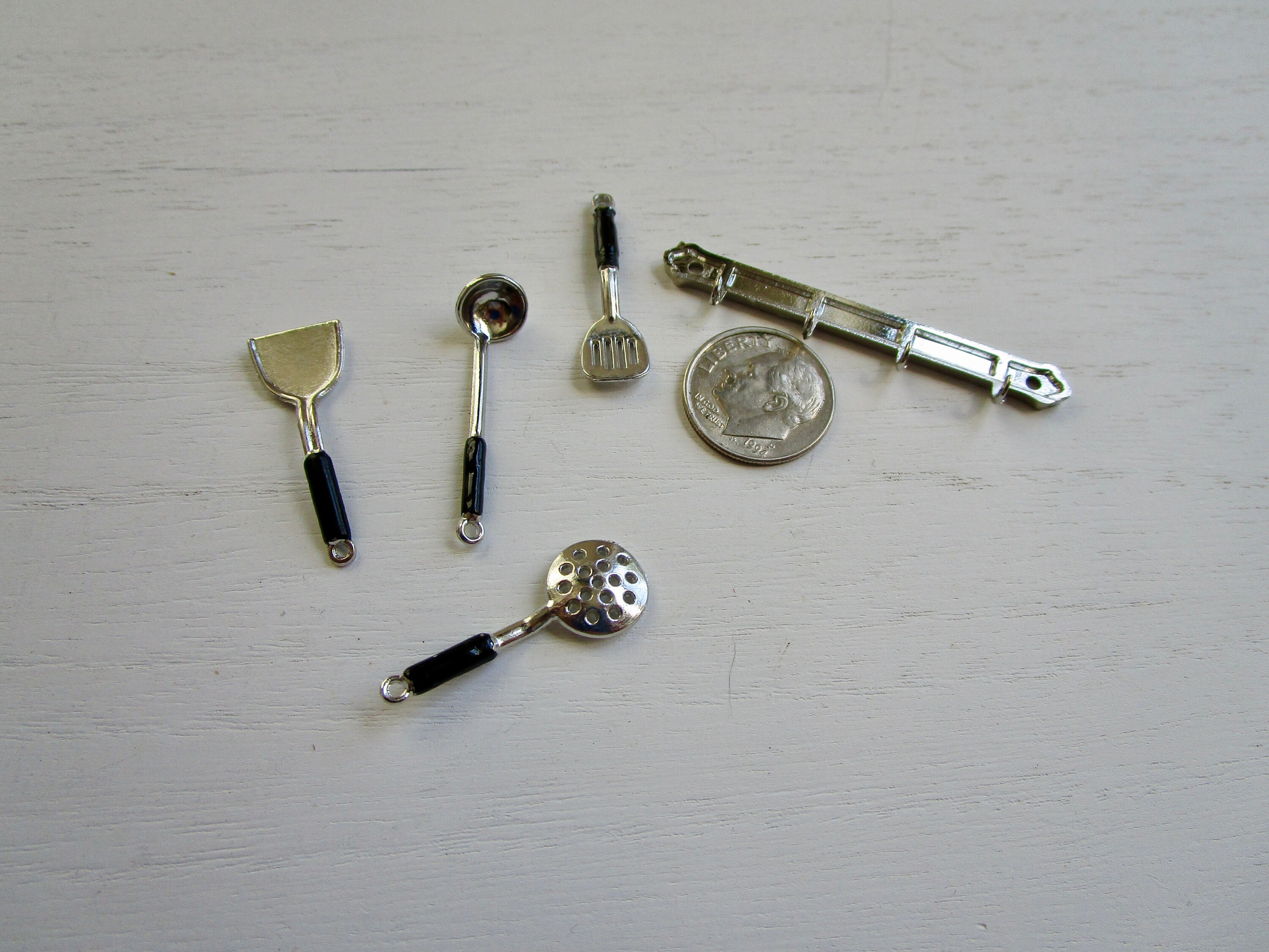 Miniature Kitchen Utensils With Hanging Rack, 5 Piece Set, Mini Kitchen