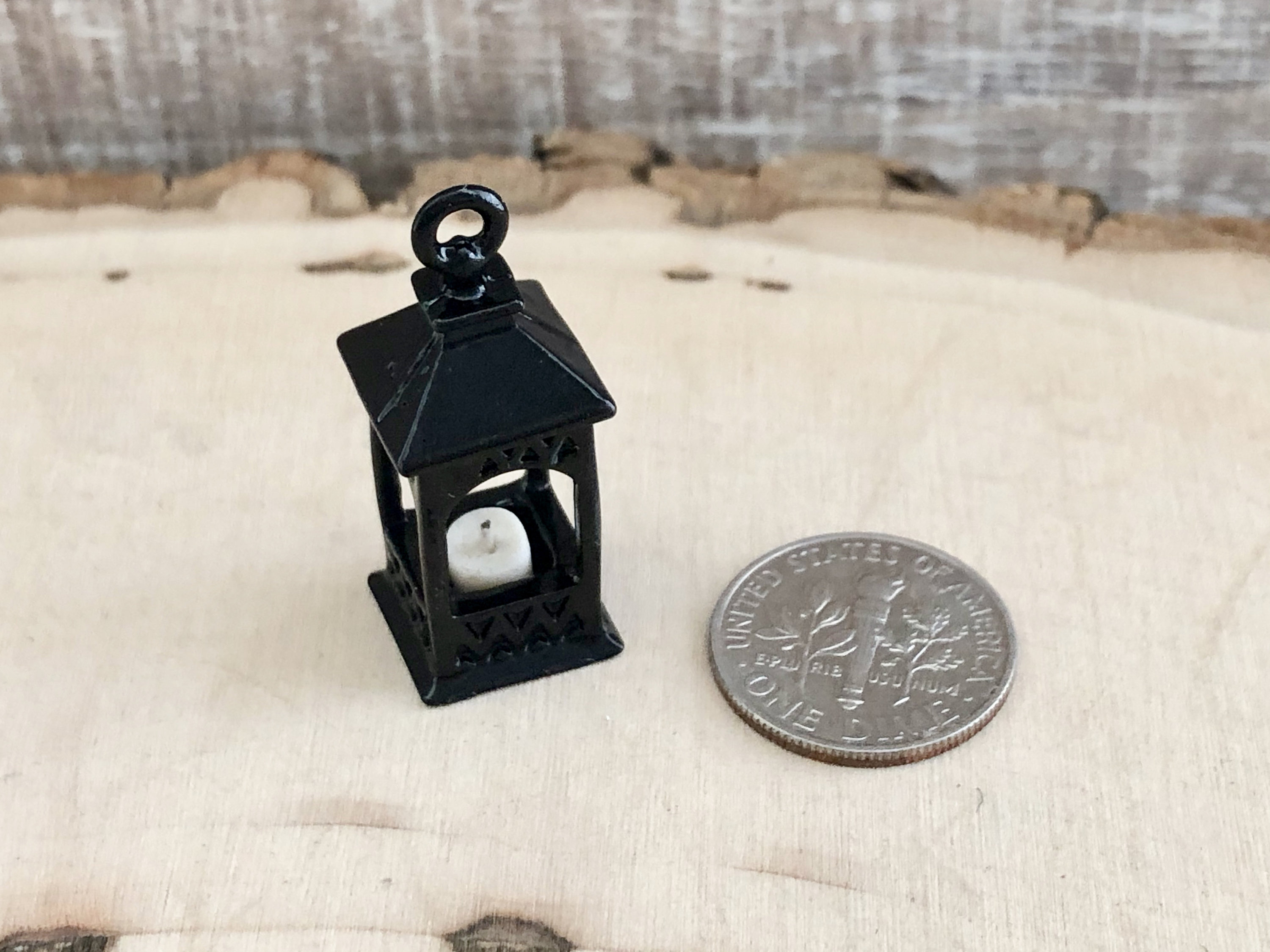 Miniature Black Lantern With Candle, Dollhouse Miniature, 112 Scale, Dollhouse Decor, Accessory