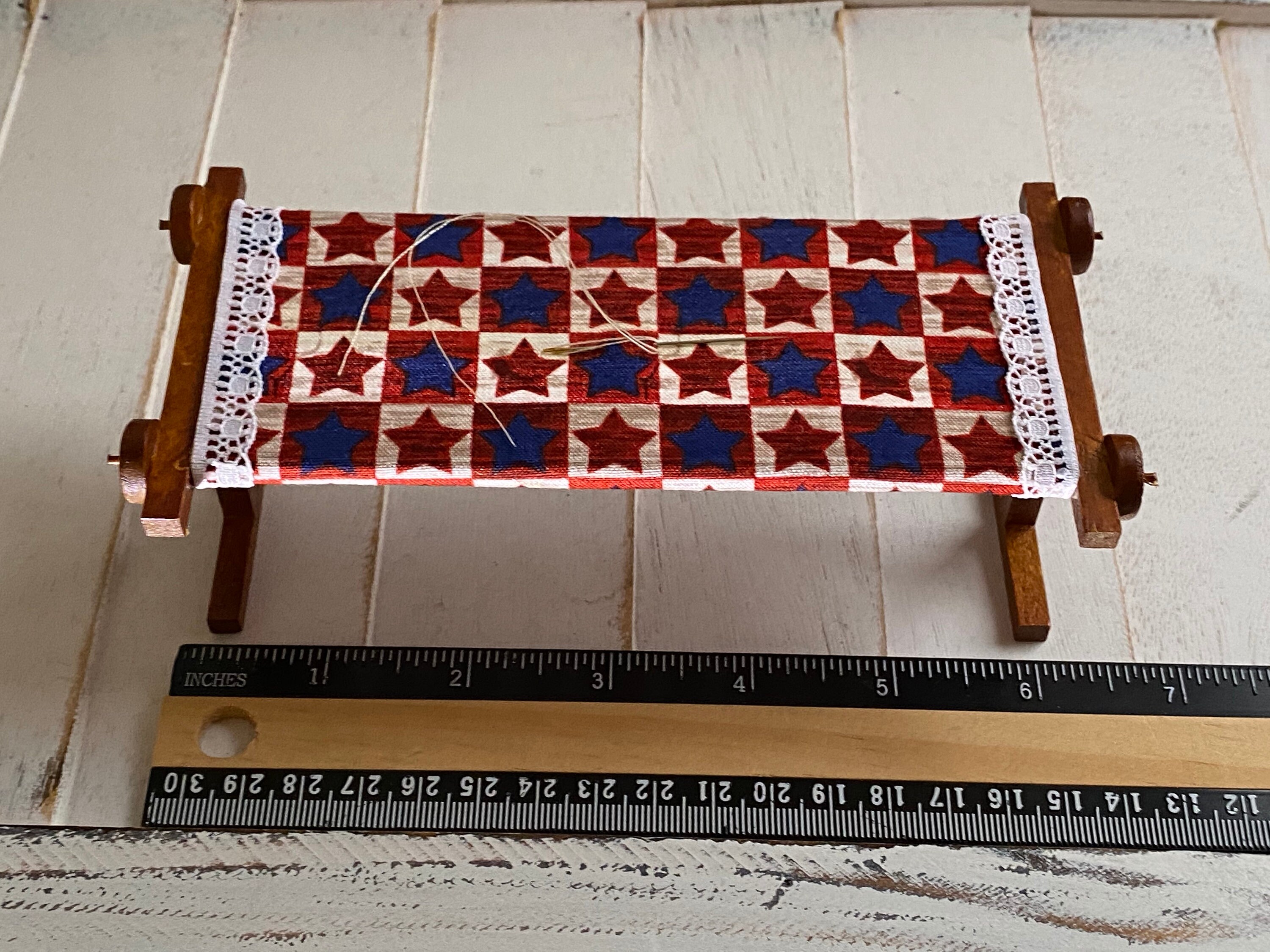 Miniature Quilt Frame, Mini Quilt in Progress, Dollhouse Miniature, 1