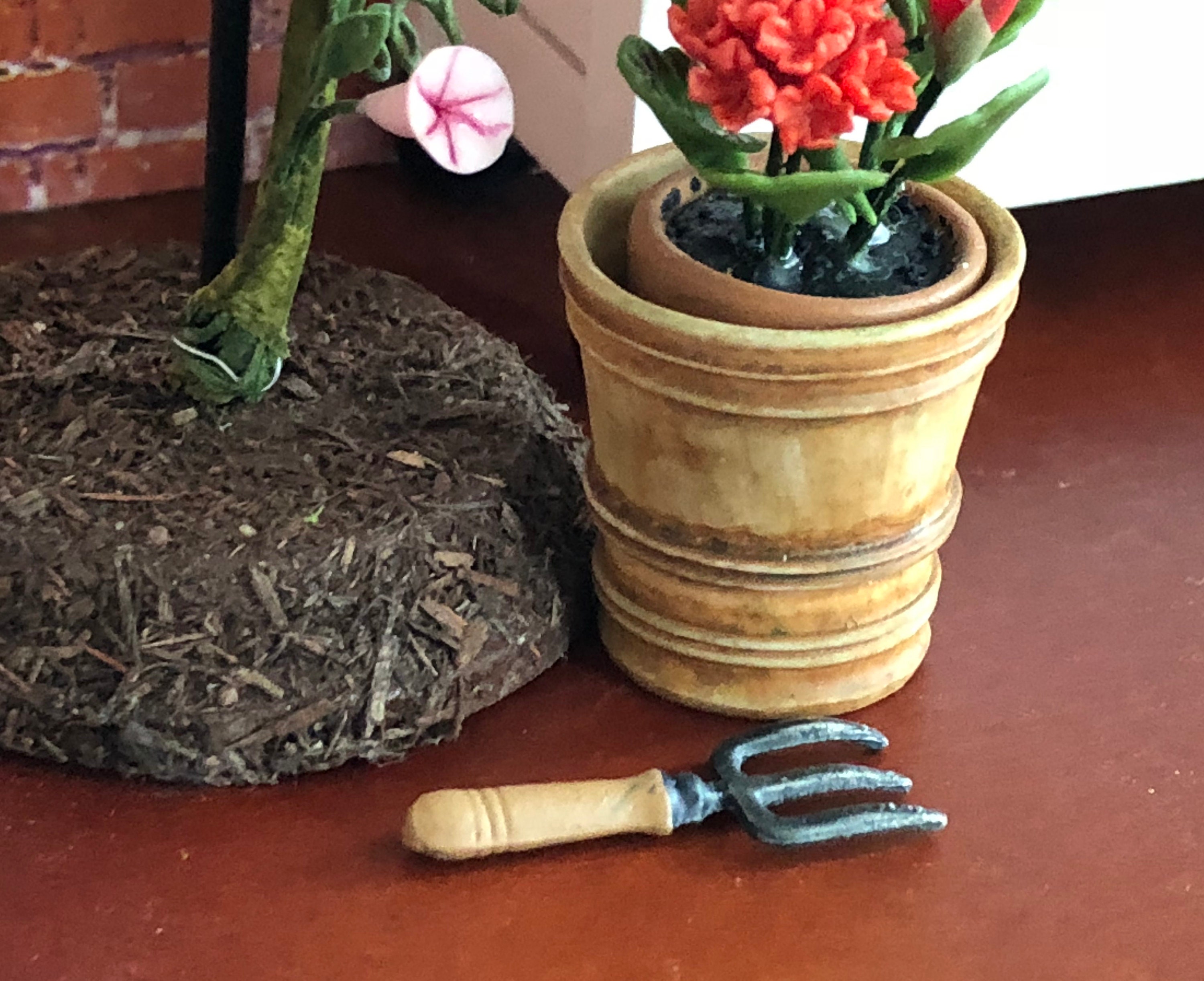 Miniature Garden Fork, Mini Metal Fork, Mini Garden Tool with Wood Look