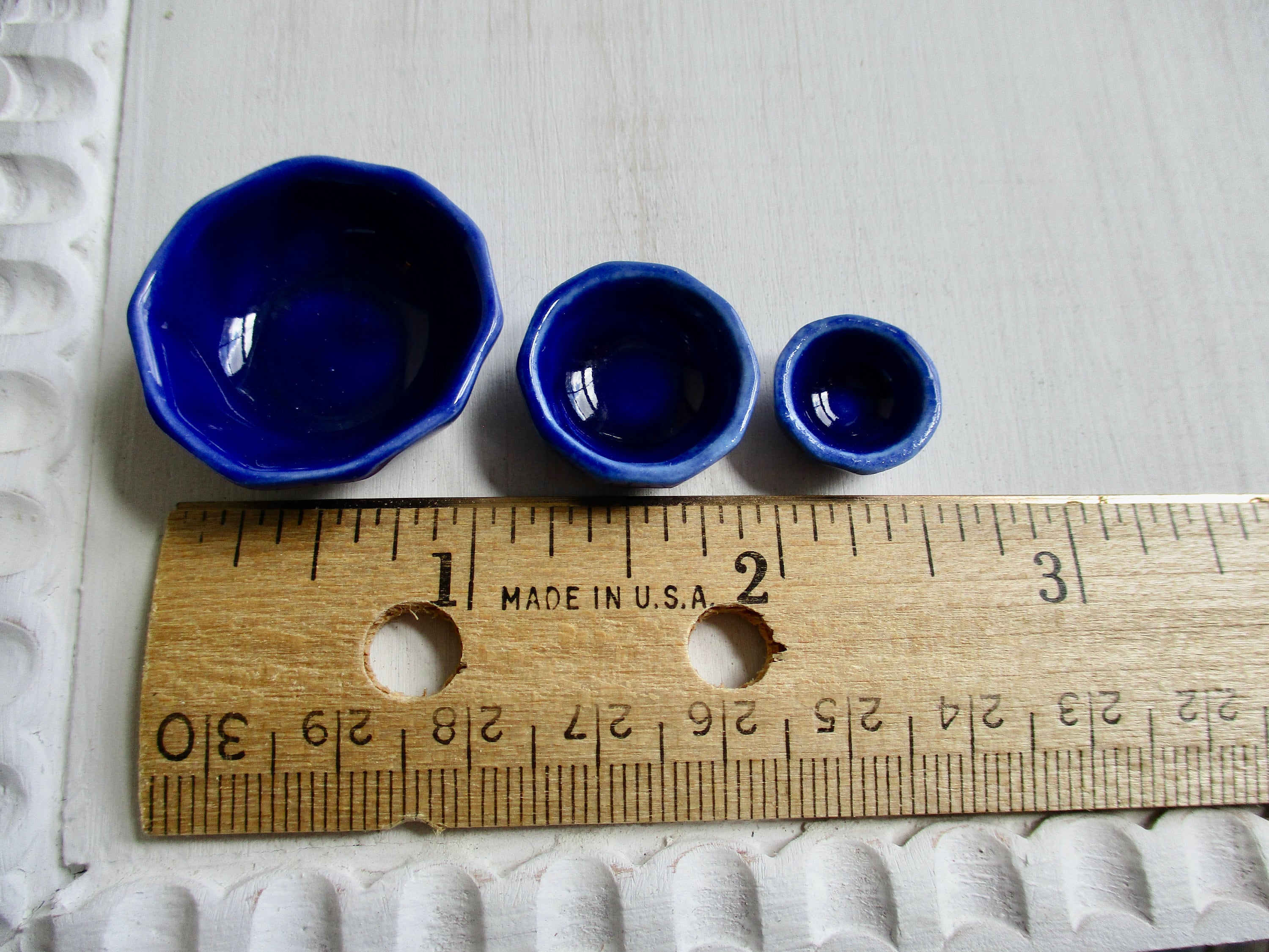 Miniature Nesting Bowls, Blue Ceramic Nesting Bowl Set, 3 Pieces, Style