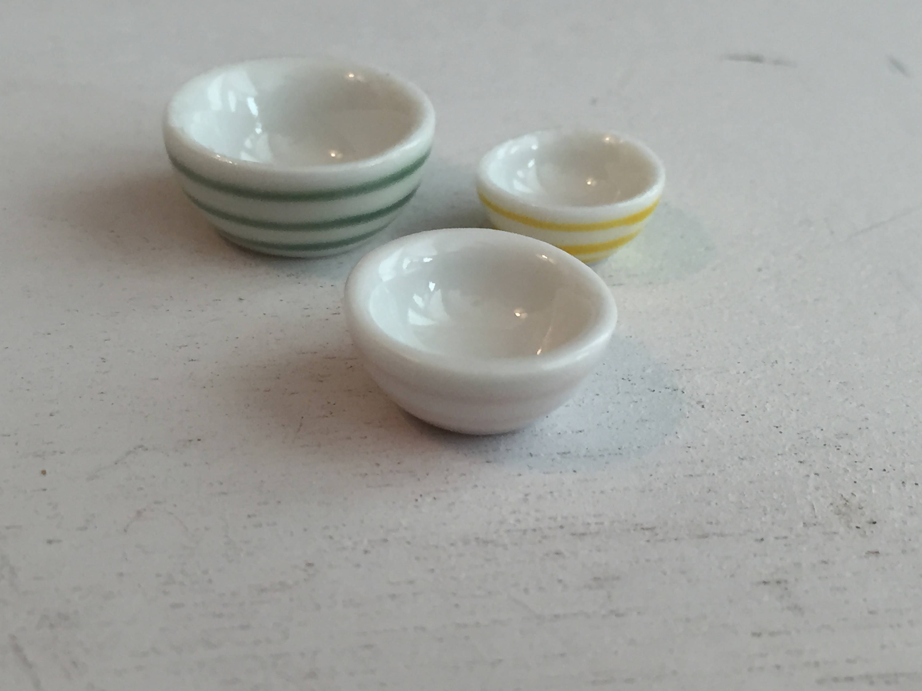 Miniature Striped Nesting Bowls, Ceramic Mixing Bowl Set, Dollhouse