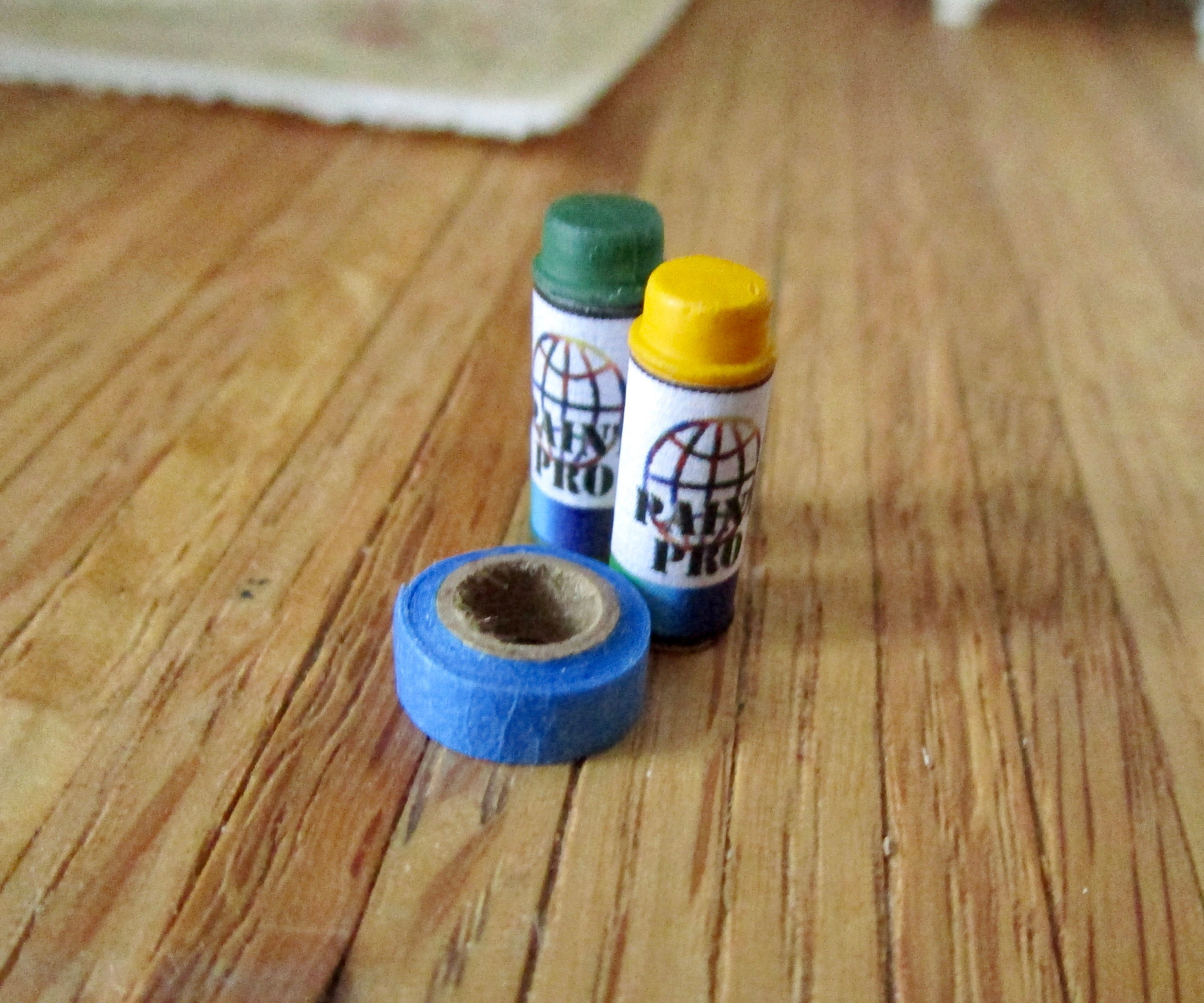 Miniature Spray Paint Cans And Painters Tape, 3 Piece Set, Mini