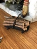 Miniature Fireplace Log Holder with Logs, Dollhouse Miniature, 1:12 Scale, Dollhouse Decor, Accessory 