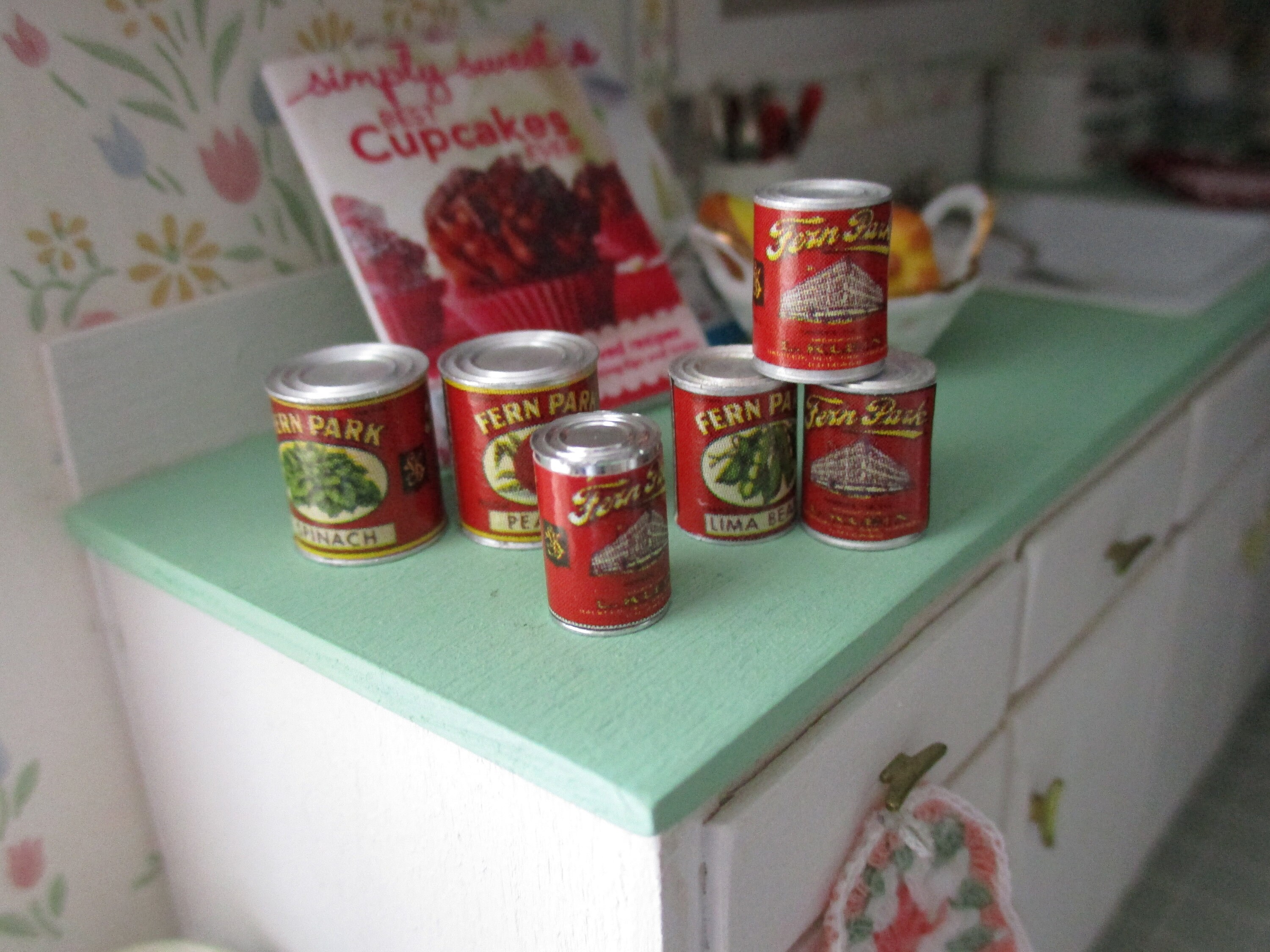 Miniature Food Cans, Mini Canned Fruits And Vegetables, 6 Piece Set, Dollhouse Miniature, 112