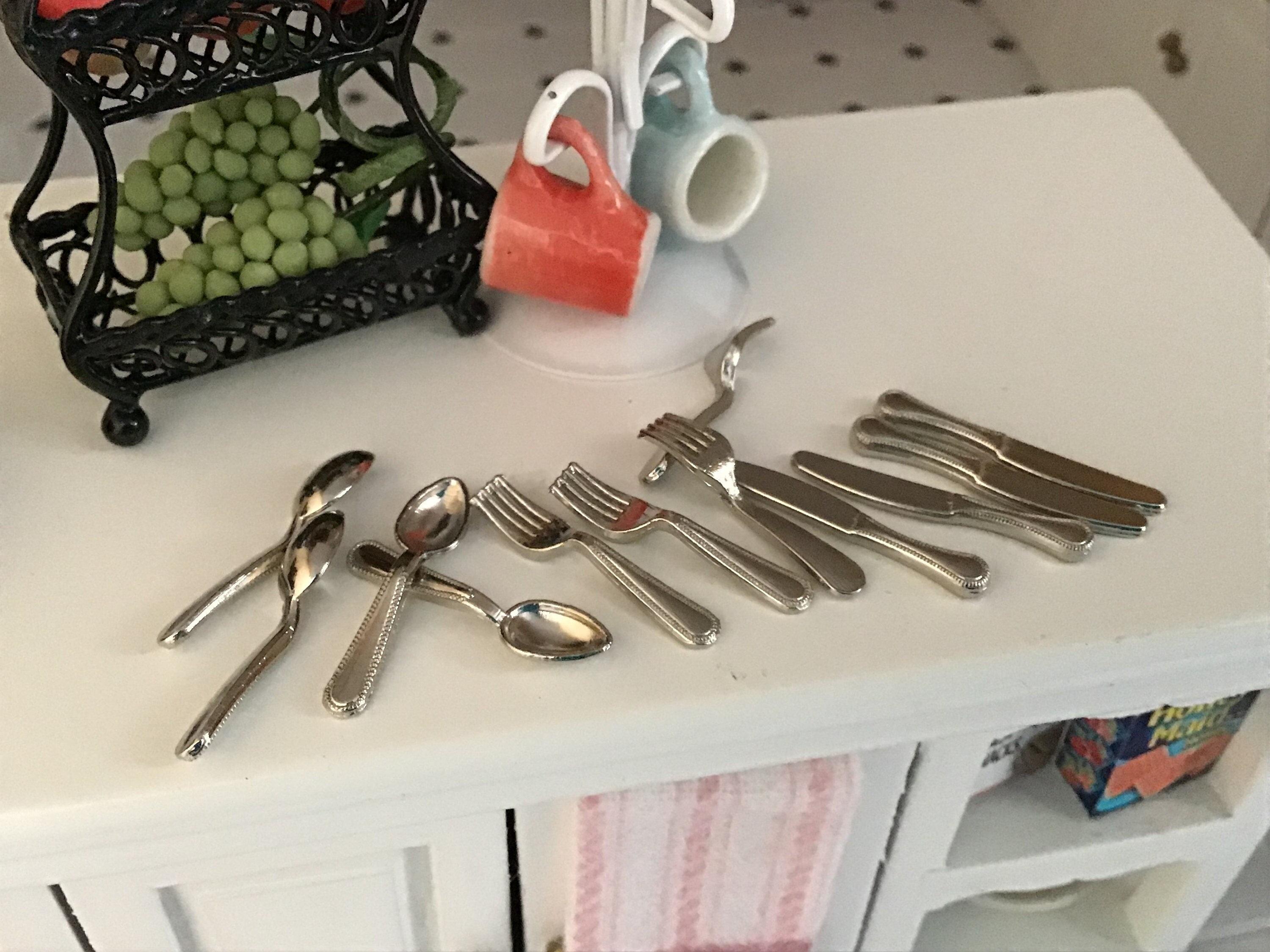 Miniature Silverware Set, 12 Piece Flatware, Mini Cutlery, Dollhouse