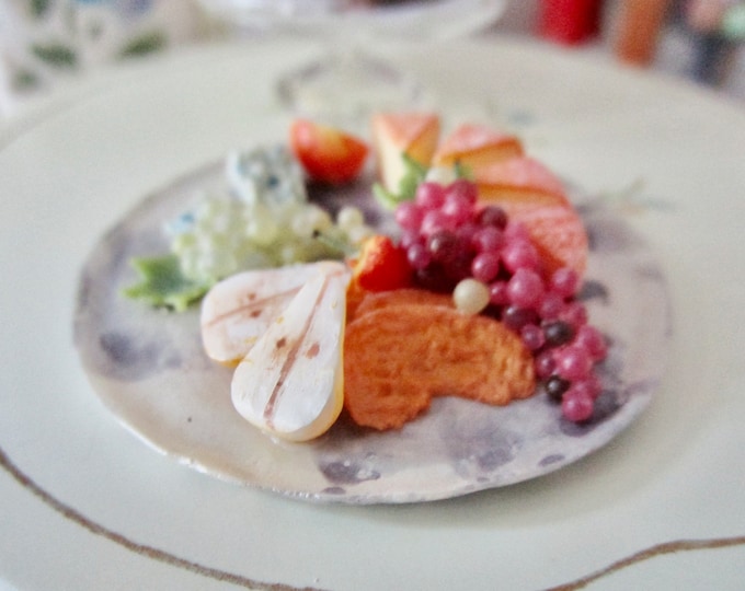 Miniature Fruit Plate, Mini Assorted Fruits On Plate, Style #61, Dollhouse Miniature, 1:12 Scale, Mini Food, Dollhouse Decor