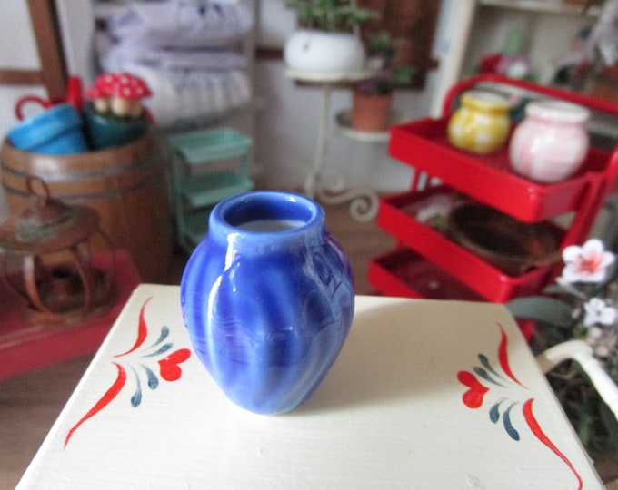 Miniature Blue Bud Flower Vase, Style #37, Dollhouse Miniature, 1:12 Scale, Dollhouse Decor. Blue Ceramic Vase