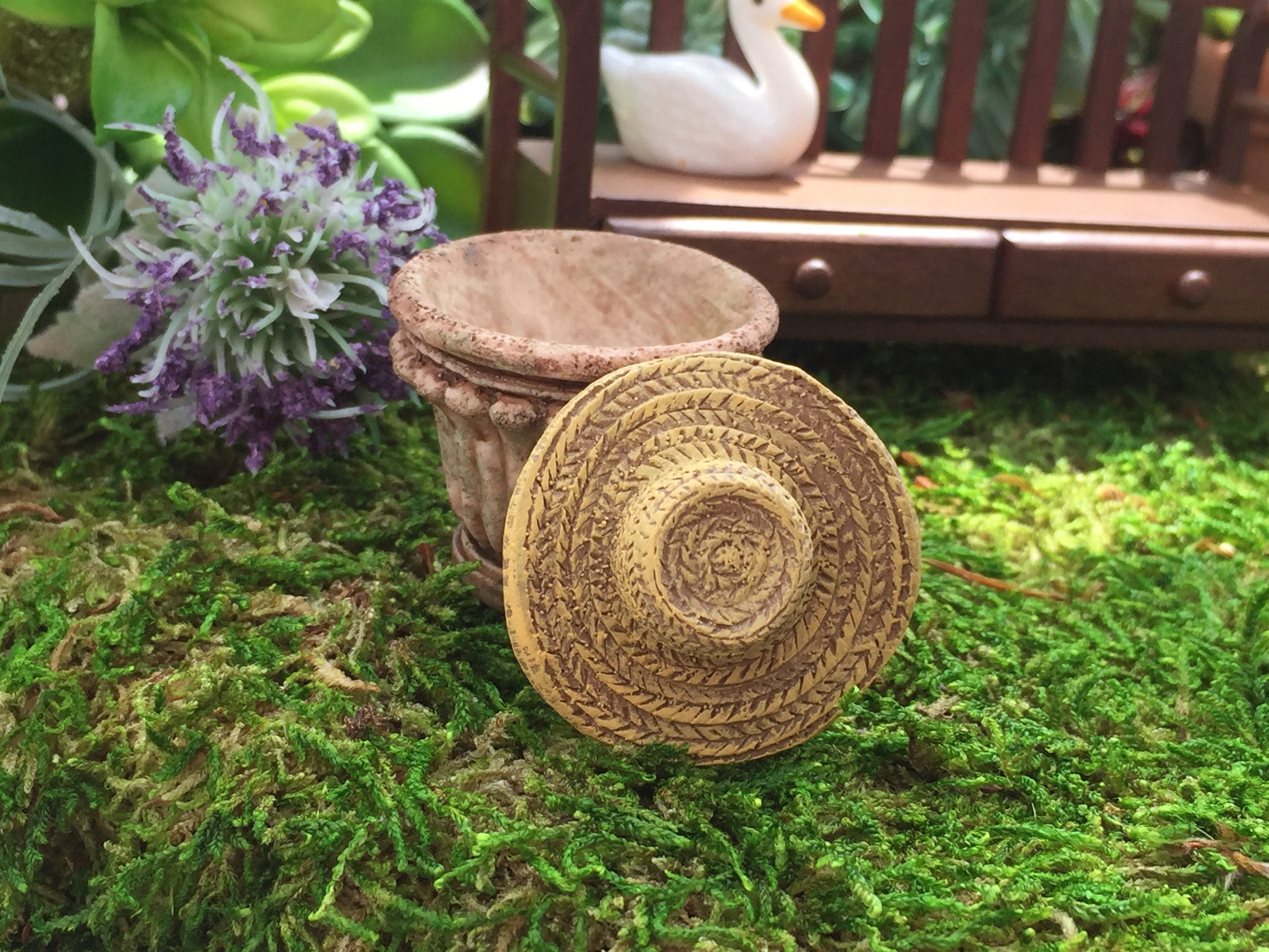 Miniature Hat, Garden Straw Look Hat, Dollhouse Miniature, Miniature