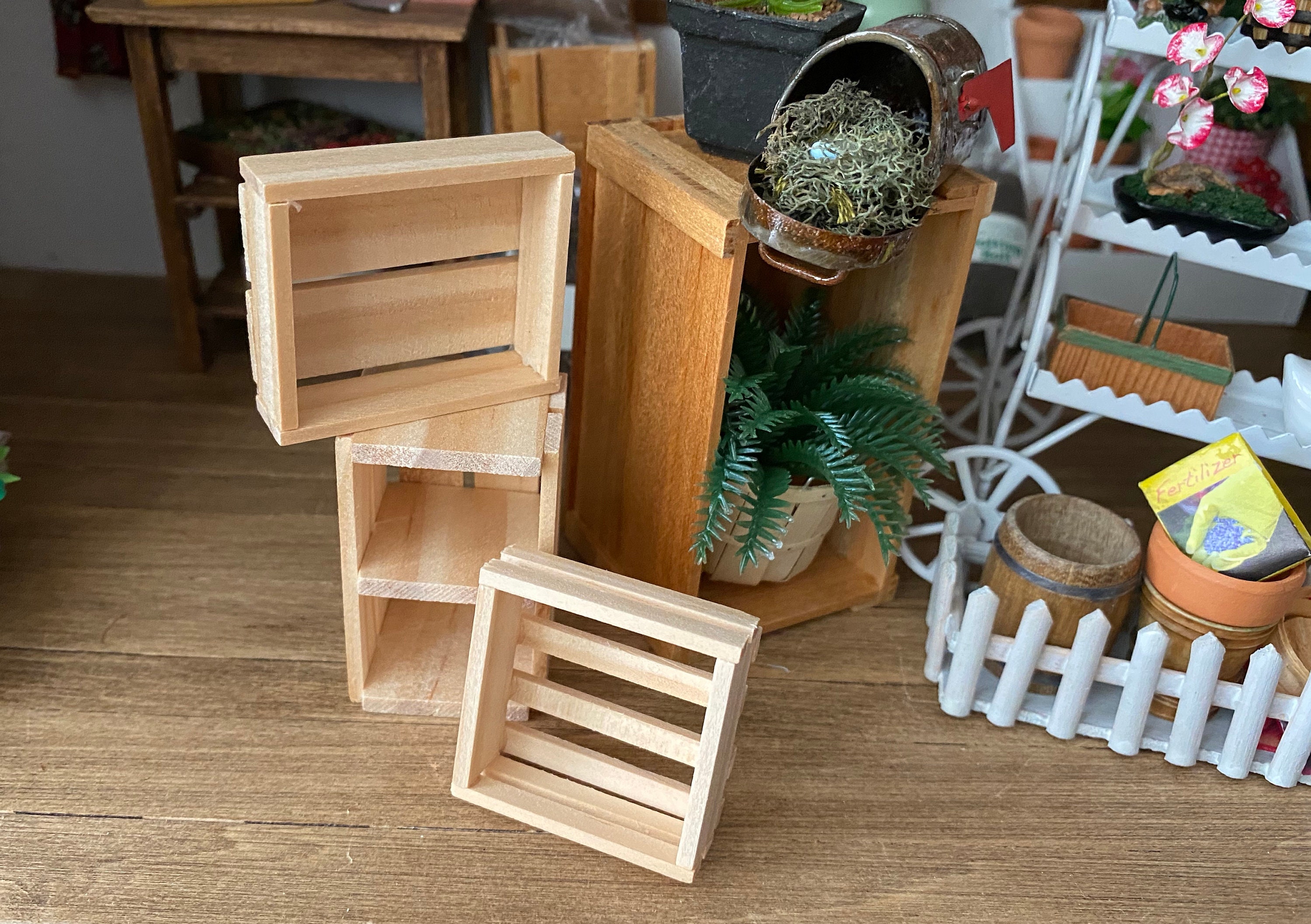 Miniature Wood Crates, 3 Piece Set, 6 Slat, 4 Slat and 8 Slat Set