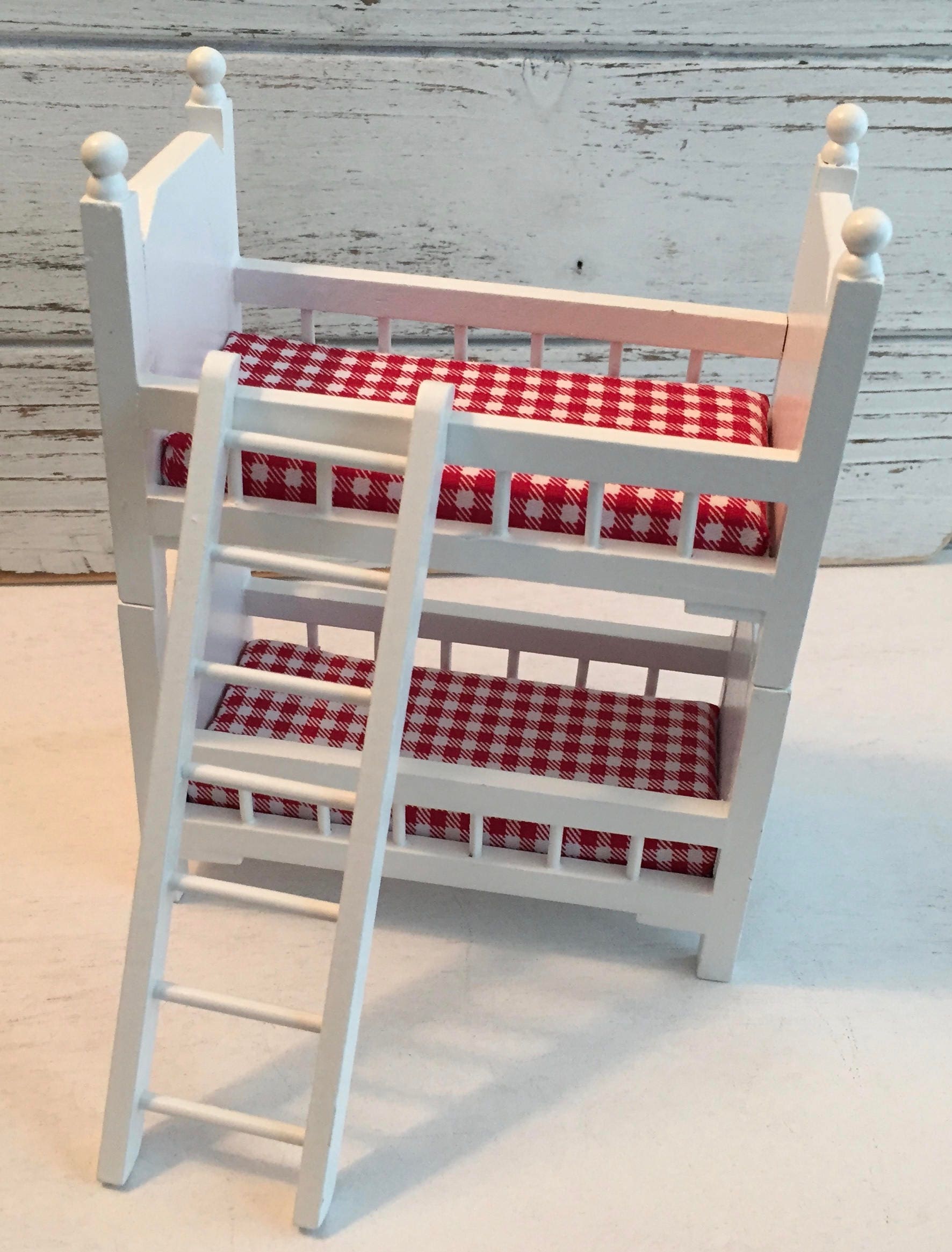 Miniature White Bunk Beds With Ladder, Mini Bunkbeds, Dollhouse