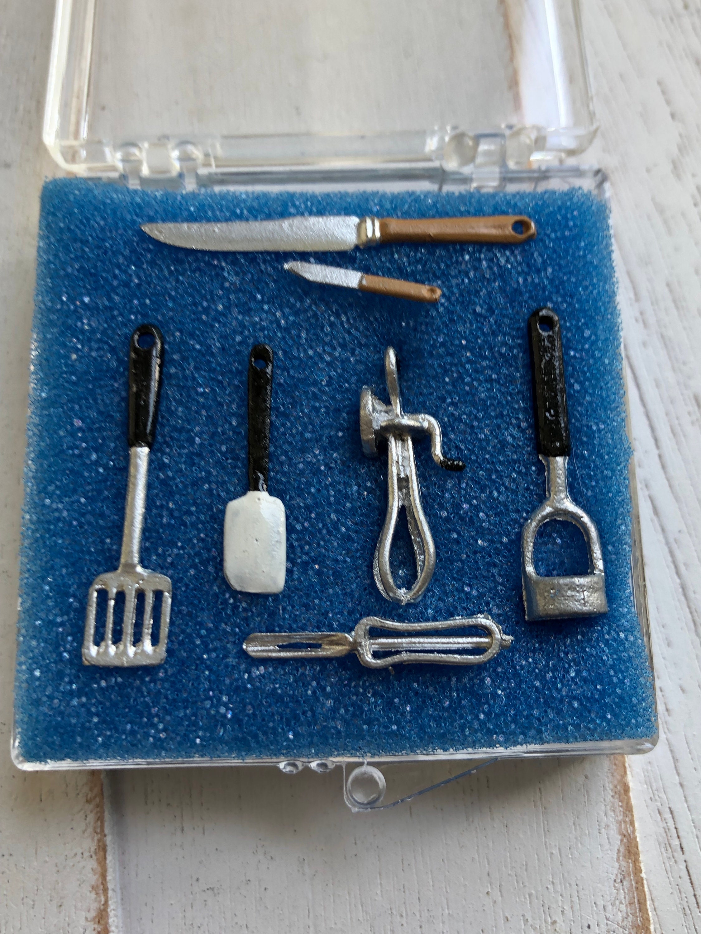 Miniature Kitchen Utensil Set, Mini Kitchen Implements, 7 Piece Set, Beater, Spatula, Knives
