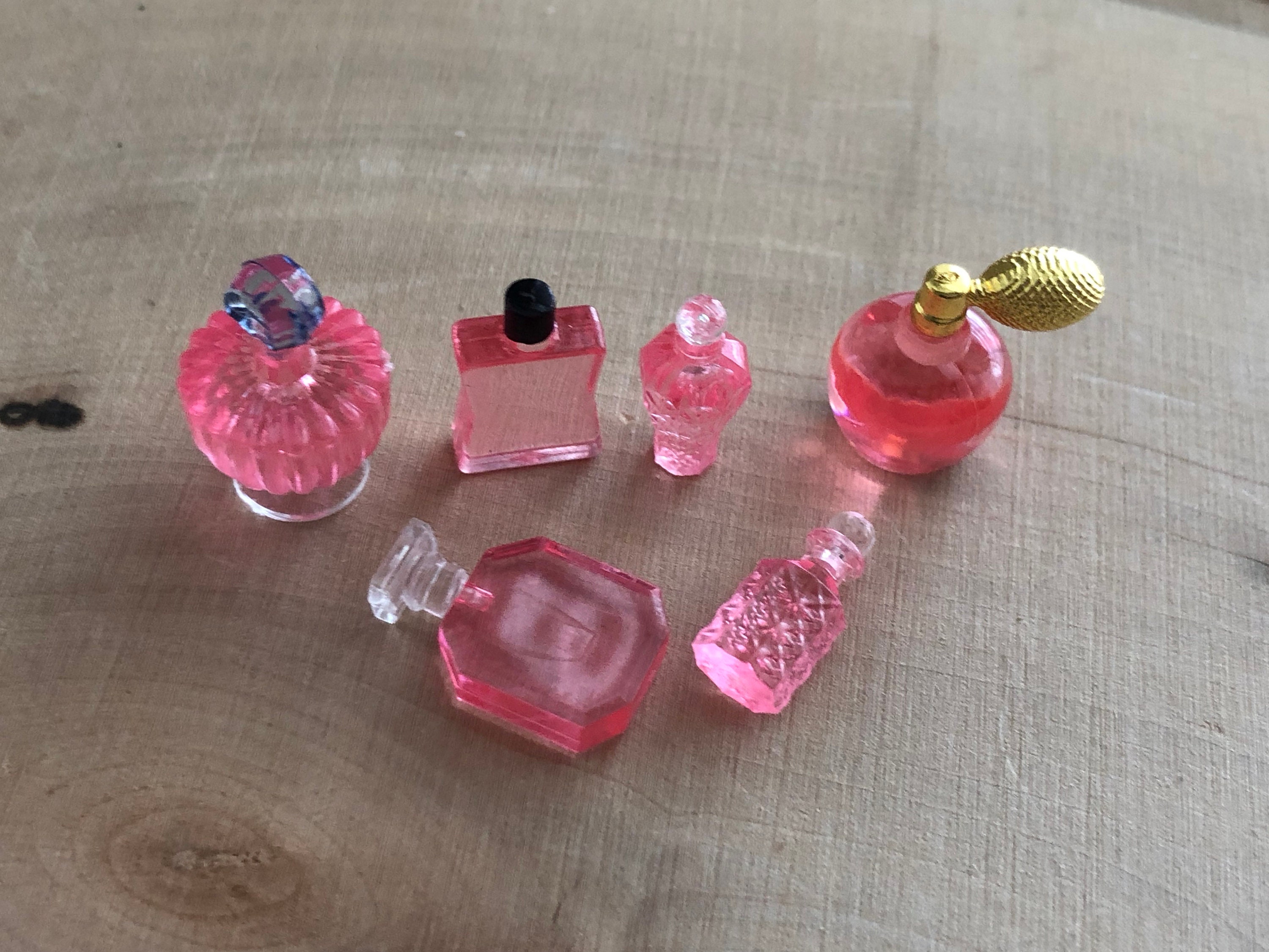 Miniature Perfume Bottles, 6 Piece Set, Mini Pink Bottles, Dollhouse