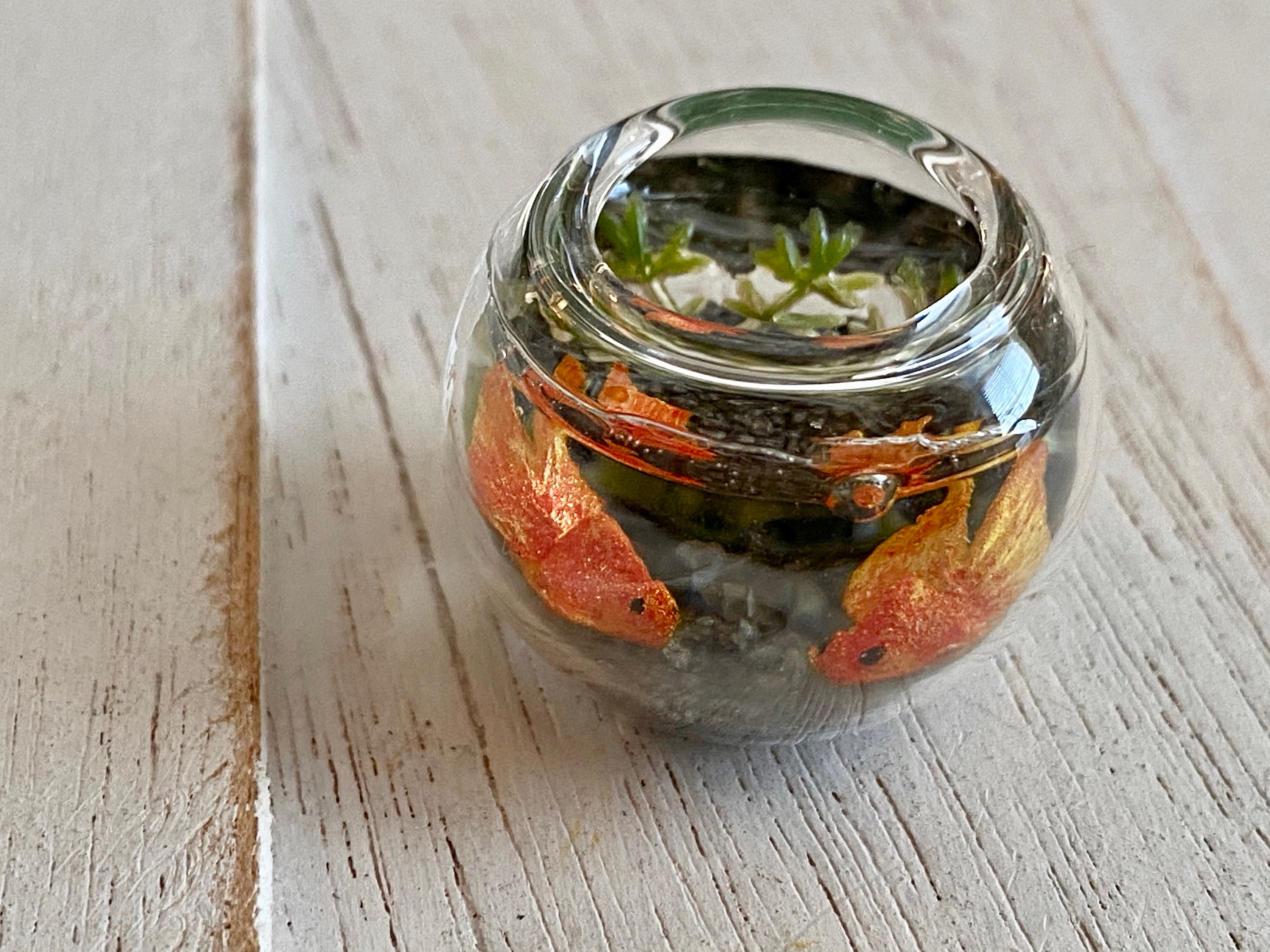 Miniature Fish Bowl, Mini Glass Fish Bowl With 2 Fish, Dollhouse