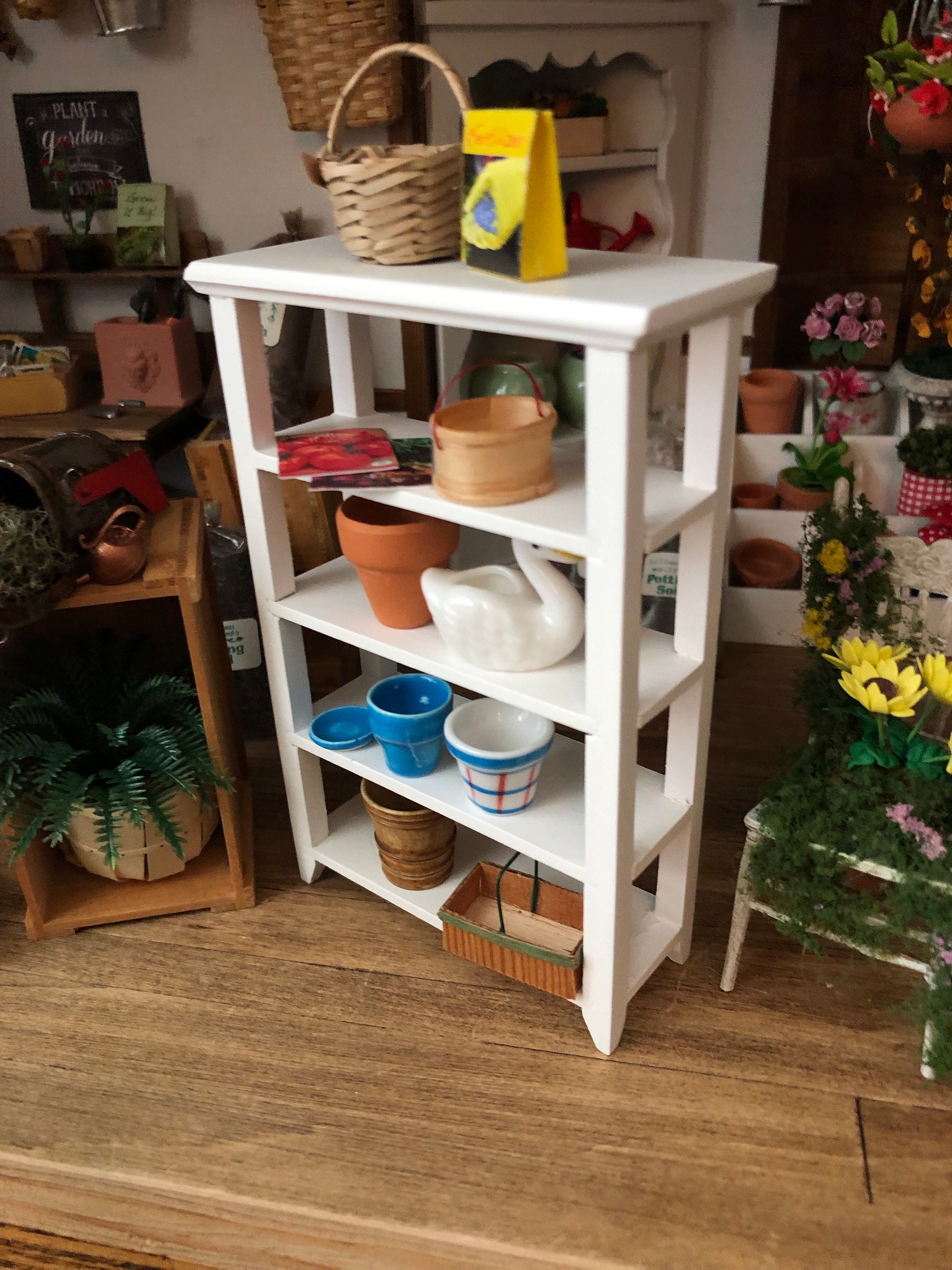 Miniature Shelf, Mini White Wood Display Shelf, Dollhouse Miniature