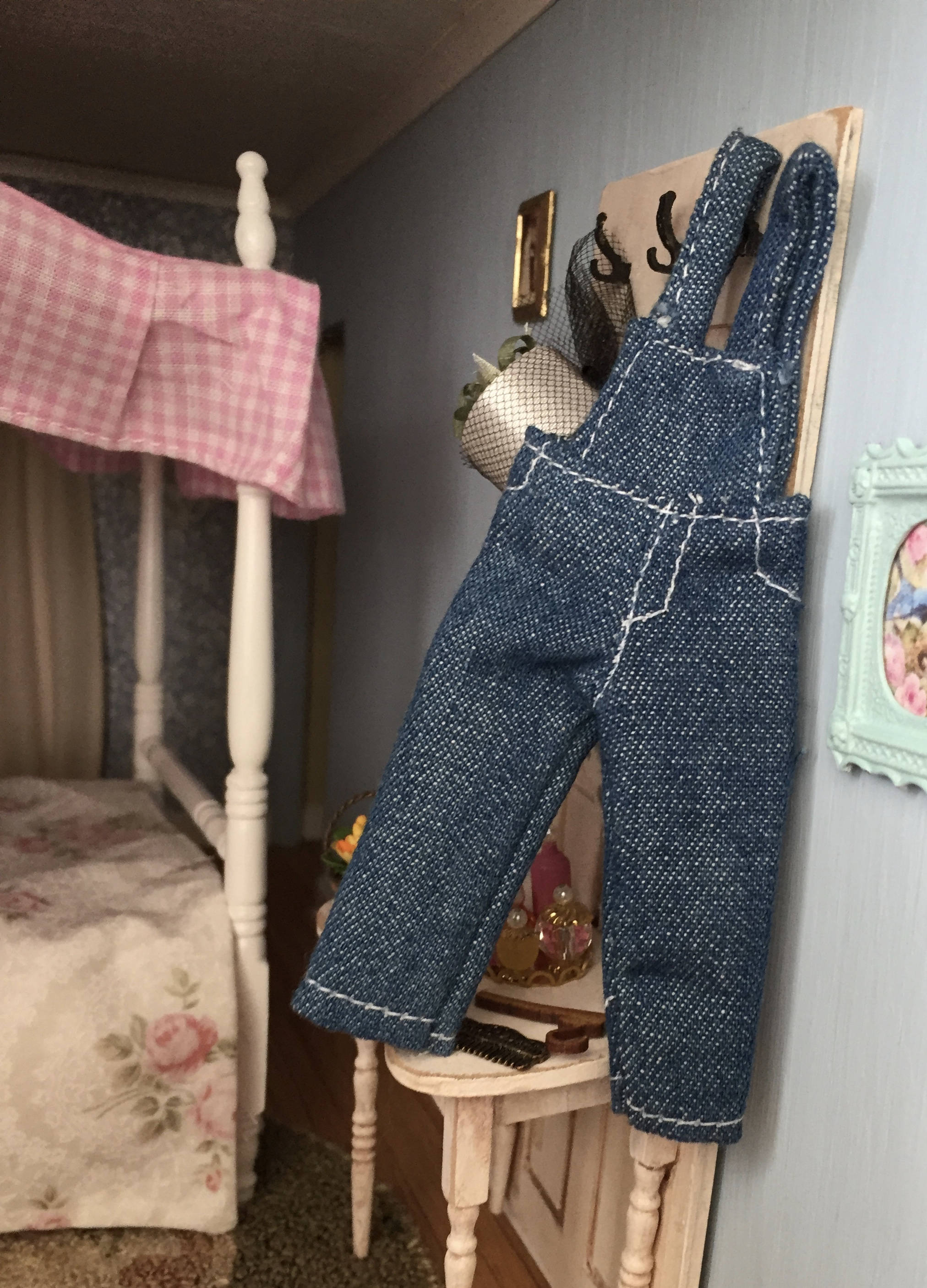 Miniature Overalls, Mini Denim Bibs, Overalls, Dollhouse Miniature, 1