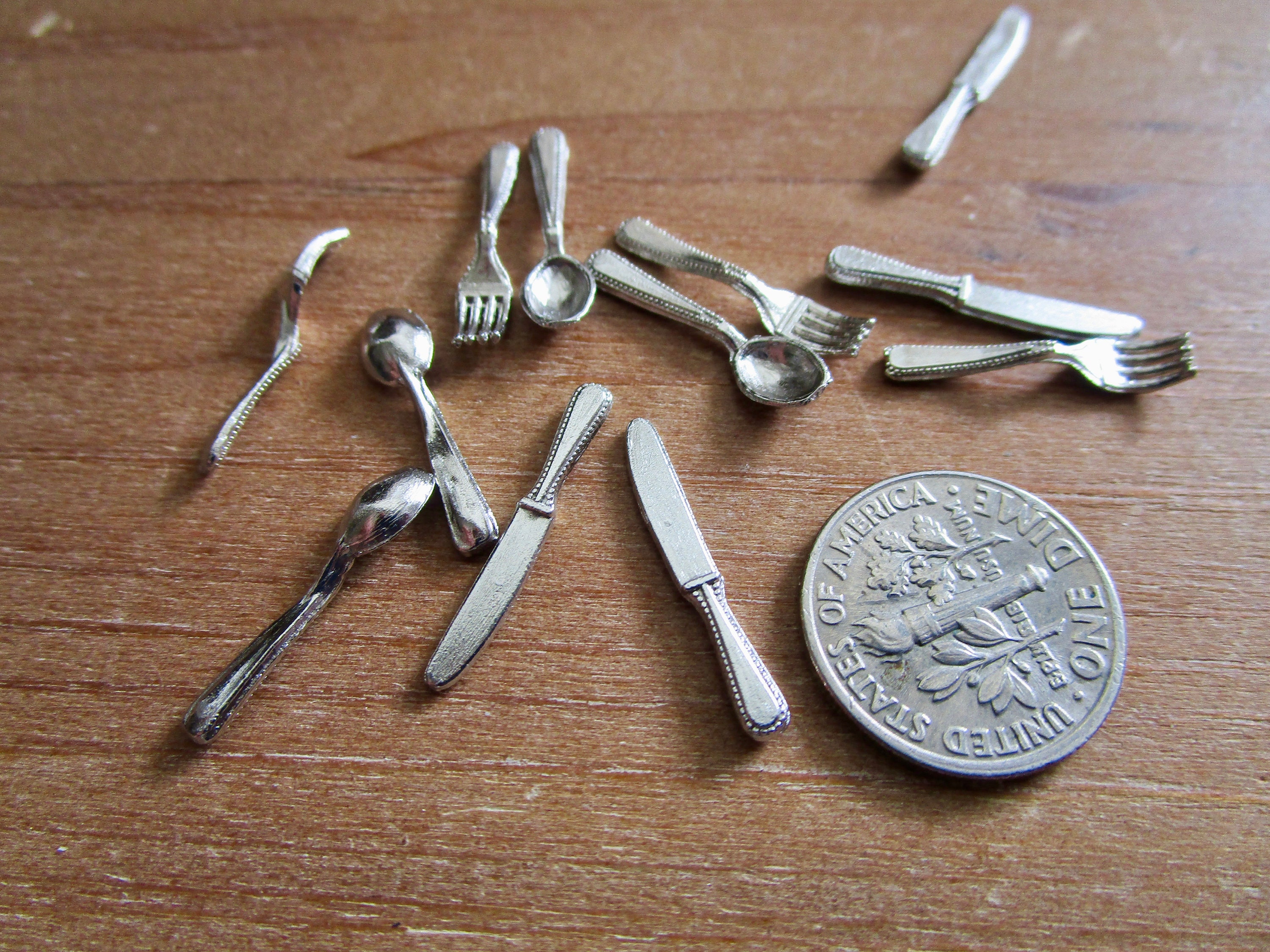 Miniature Silverware Set, 12 Piece Flatware, Style 37, Mini Cutlery