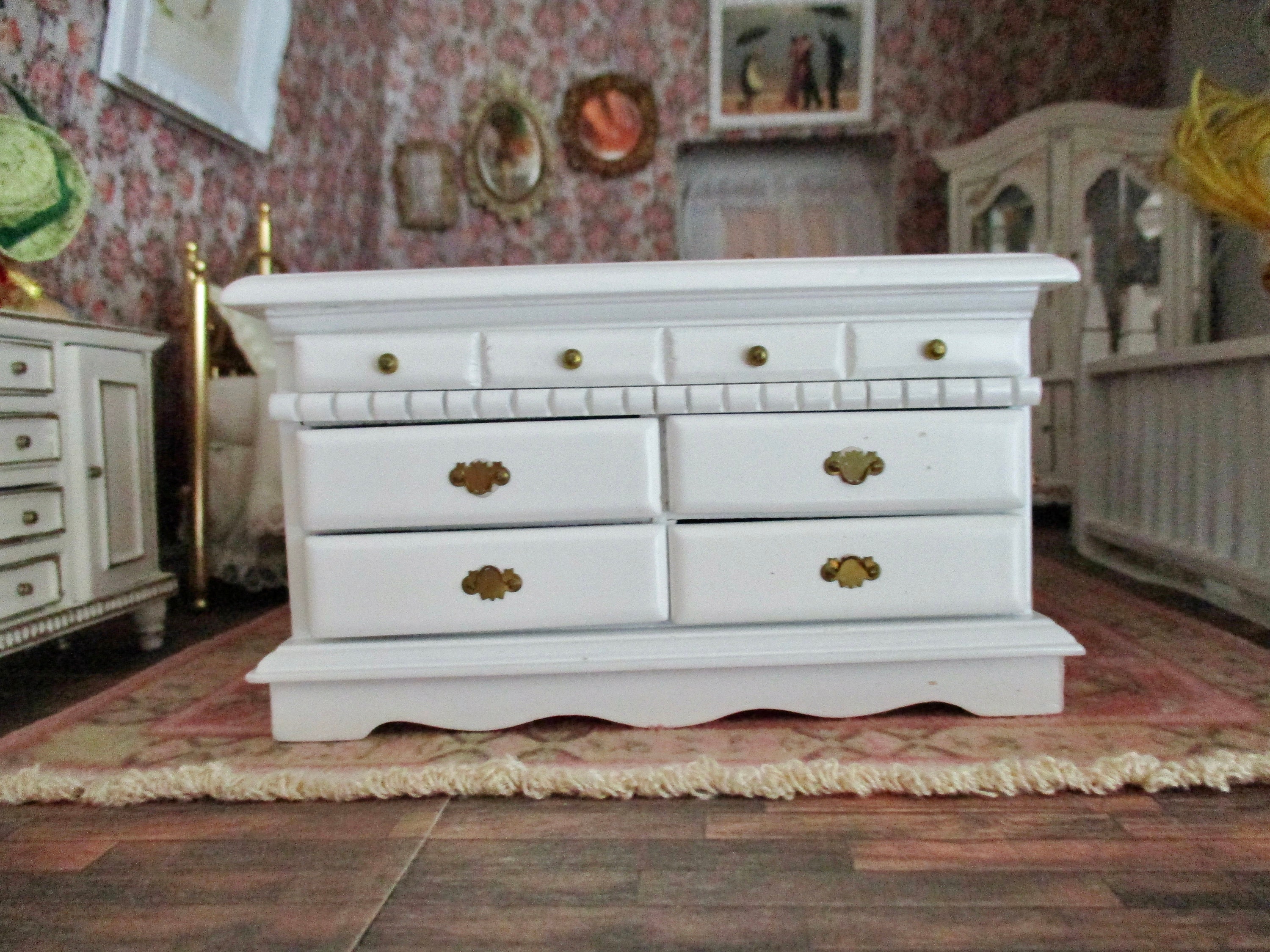 Miniature White Dresser, Mini Wood Dresser, CLEARANCE, Dollhouse