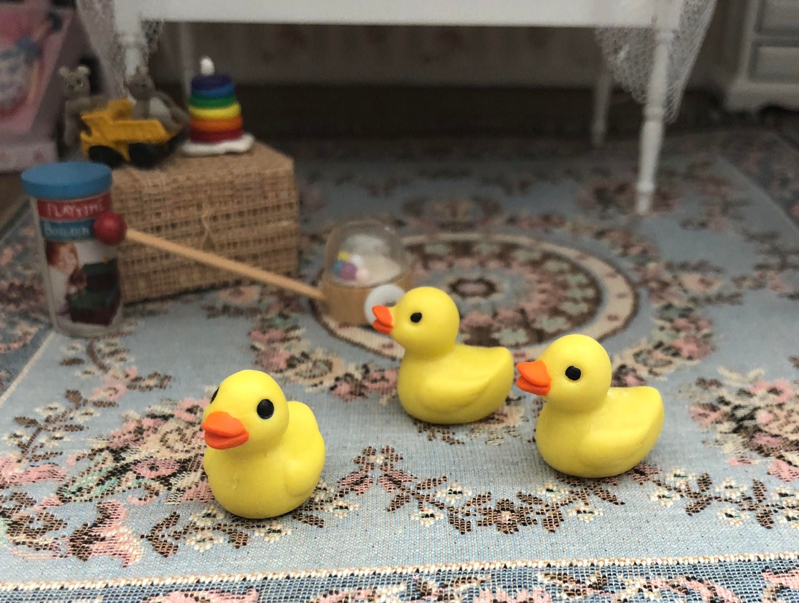Miniature Ducks, Set of 3 Plastic Mini Ducks, Chicks, Yellow Ducks