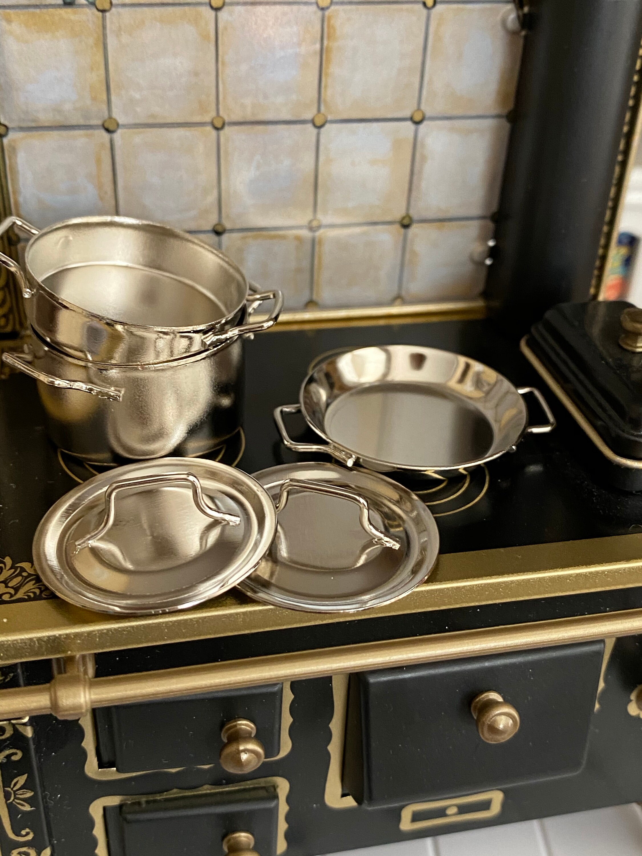 Miniature Pots and Pan Set, Mini Cookware 5 Piece Set, Style 08