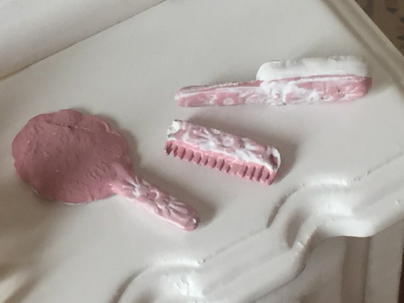 Miniature Dresser Set Pink And White Hairbrush Comb And Etsy