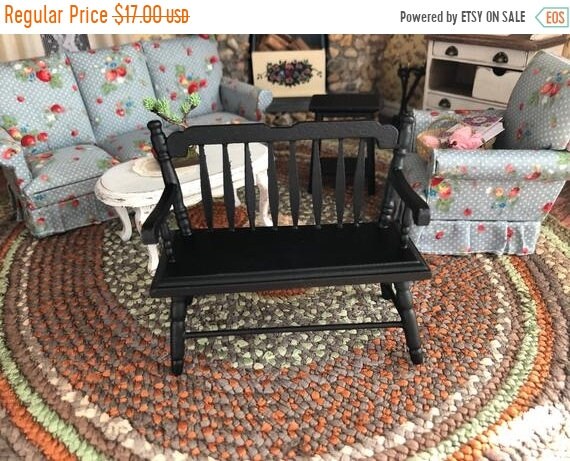 Sale Miniature Black Deacon Bench Mini Wood Bench Dollhouse Etsy
