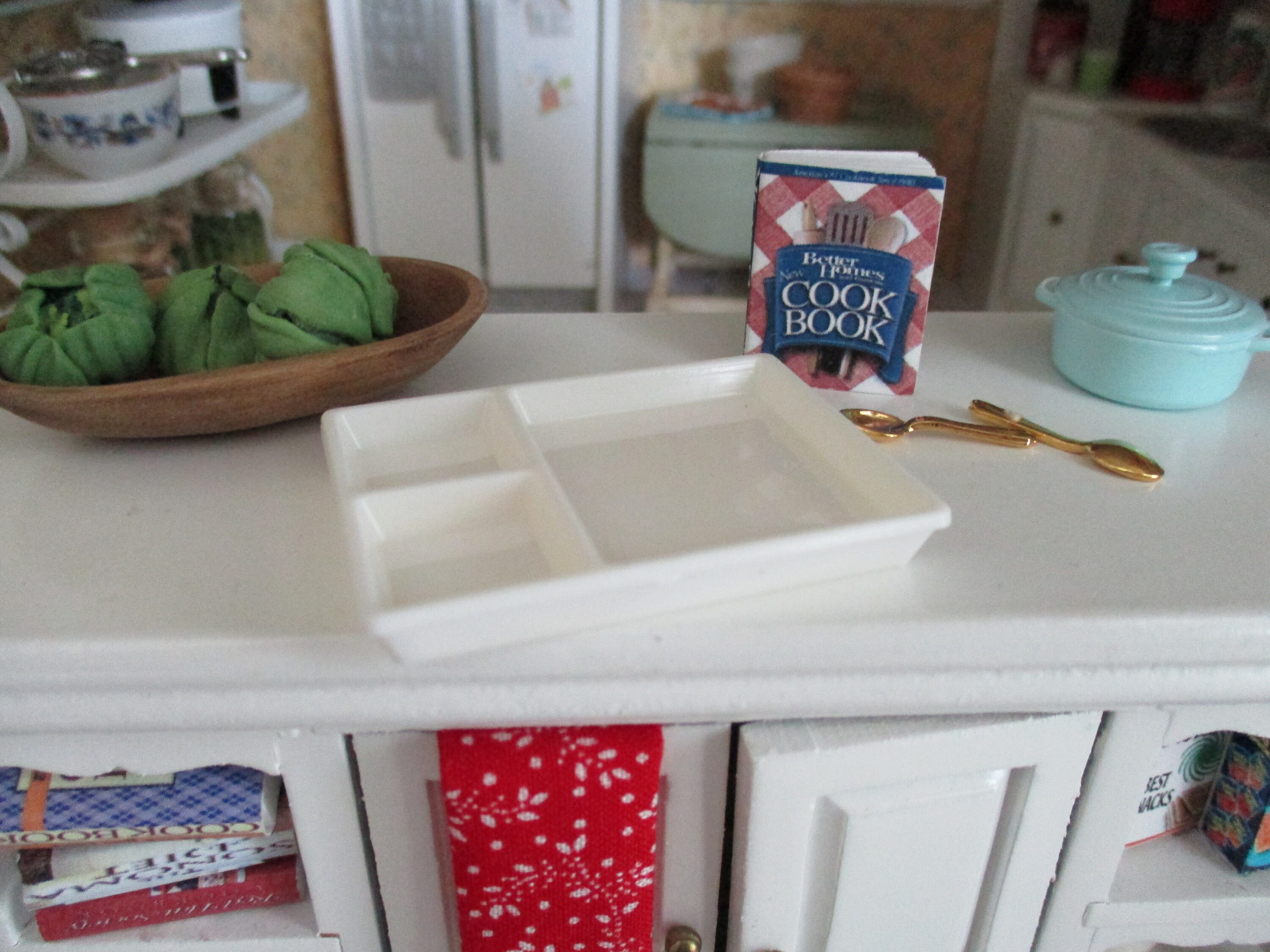 Miniature Partitioned Tray, Mini White Divided Tray, Dollhouse