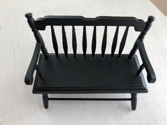 Sale Miniature Black Deacon Bench Mini Wood Bench Dollhouse Etsy