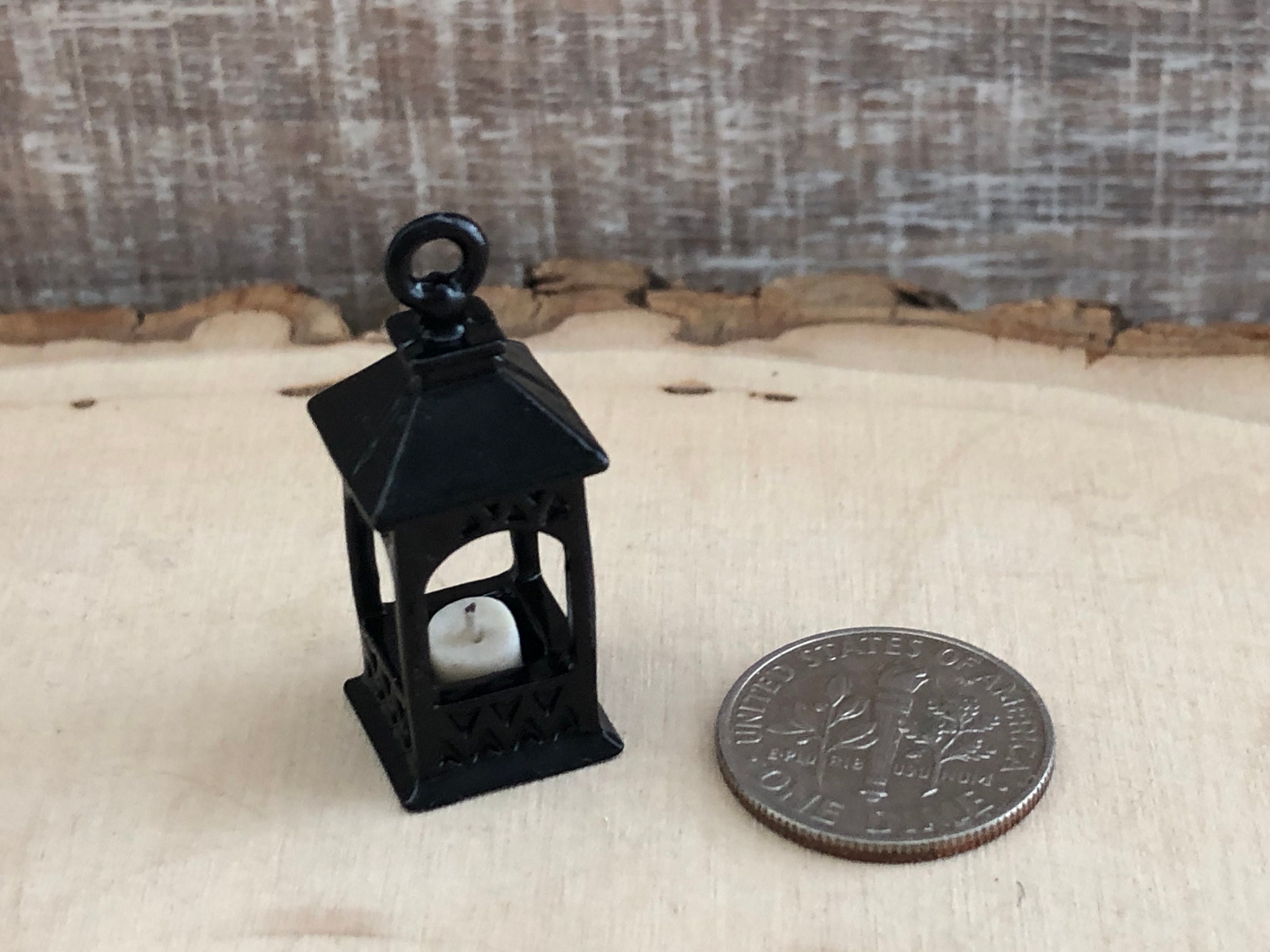 Miniature Black Lantern With Candle, Dollhouse Miniature, 112 Scale, Dollhouse Decor, Accessory