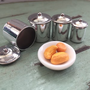 Miniature Stainless Steel Canister Set, Dollhouse Miniature, 1:12 Scale, Canisters With Removable Lids, Dollhouse Accessory, Decor, Crafts