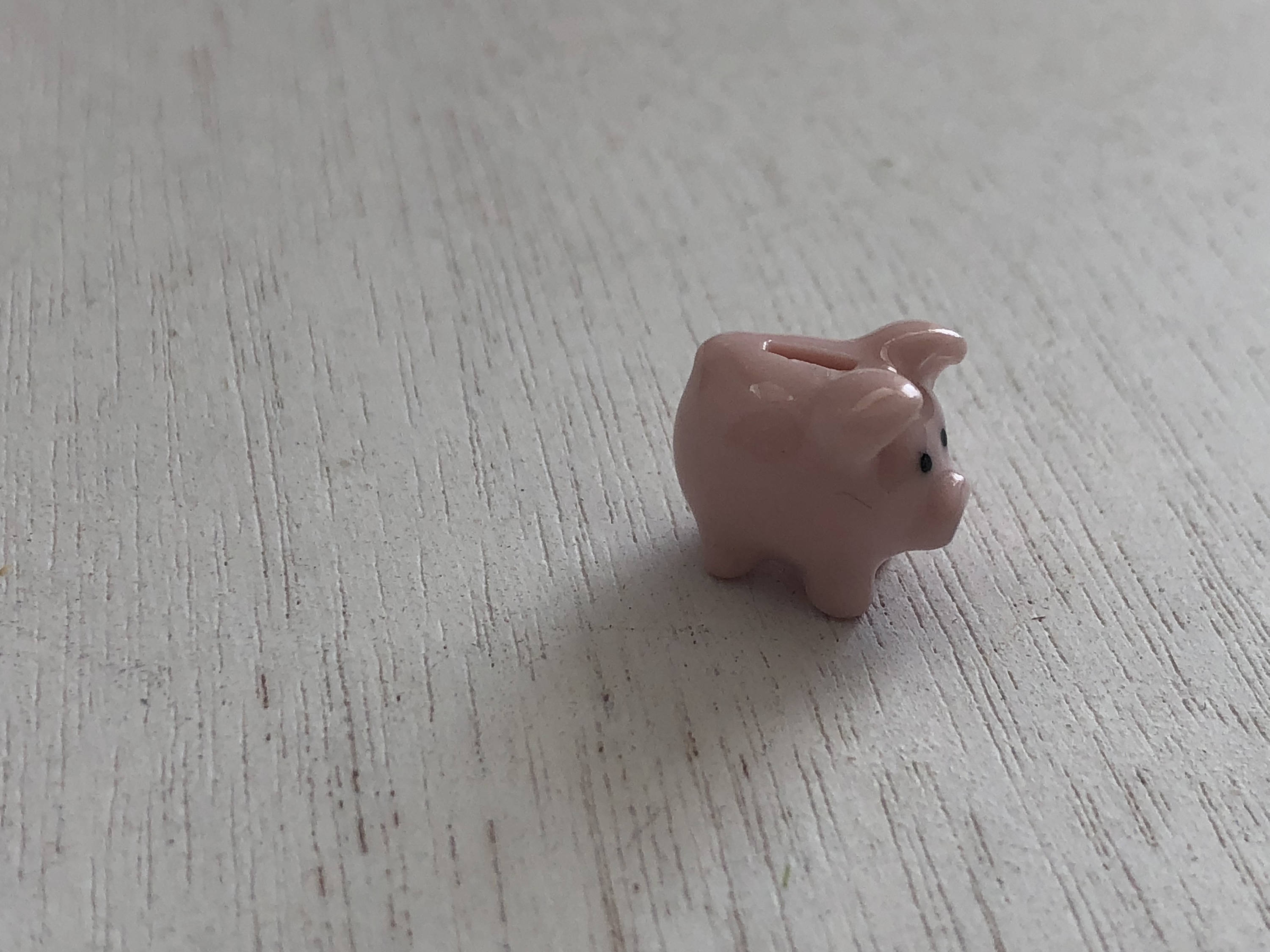 Miniature Piggy Bank, Pink Ceramic Bank, Dollhouse Miniature, 112