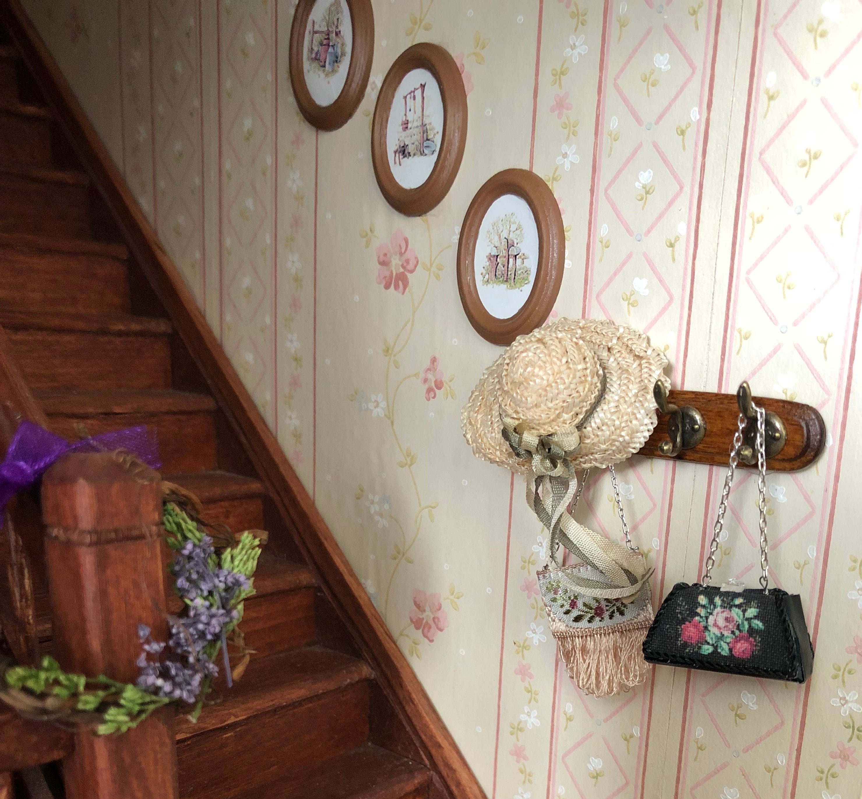 Miniature Wall Coat Rack With Hooks, Wood Rack, Dollhouse Miniature, 1