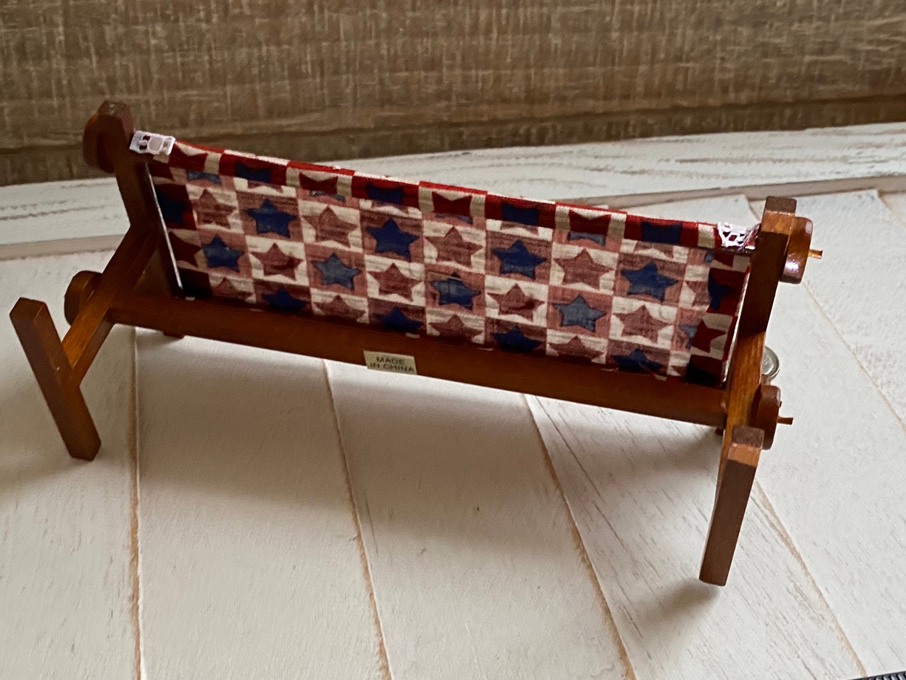 Miniature Quilt Frame, Mini Quilt in Progress, Dollhouse Miniature, 1