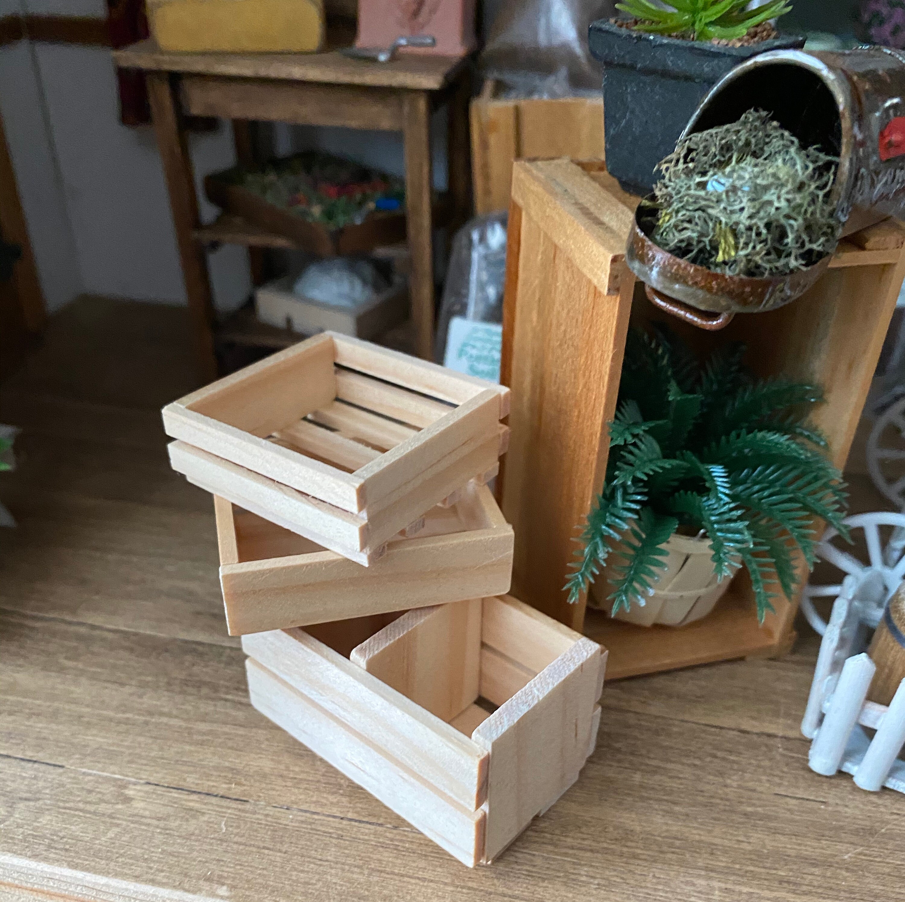 Miniature Wood Crates, 3 Piece Set, 6 Slat, 4 Slat and 8 Slat Set