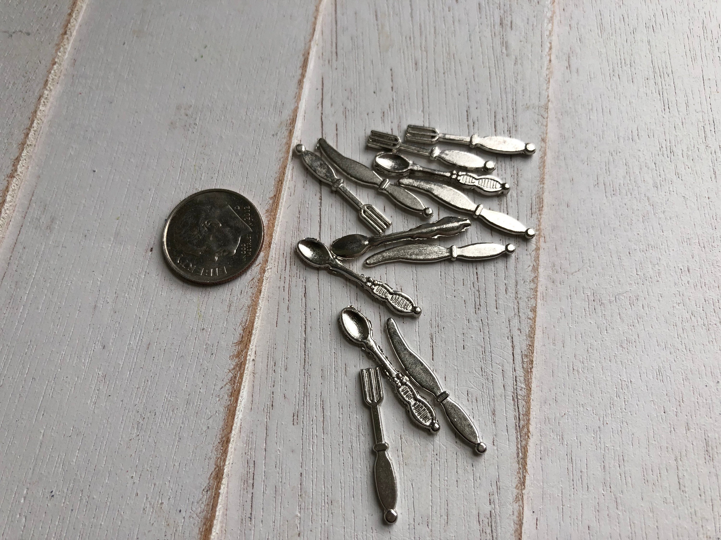 Miniature Silverware Set, 12 Piece Flatware Set, Mini Cutlery, Style 10