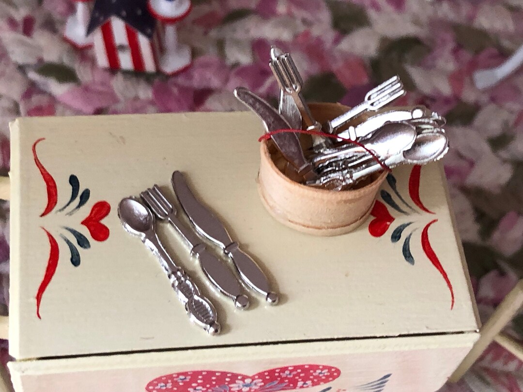 Miniature Silverware Set, 12 Piece Flatware Set, Mini Cutlery, Style 10