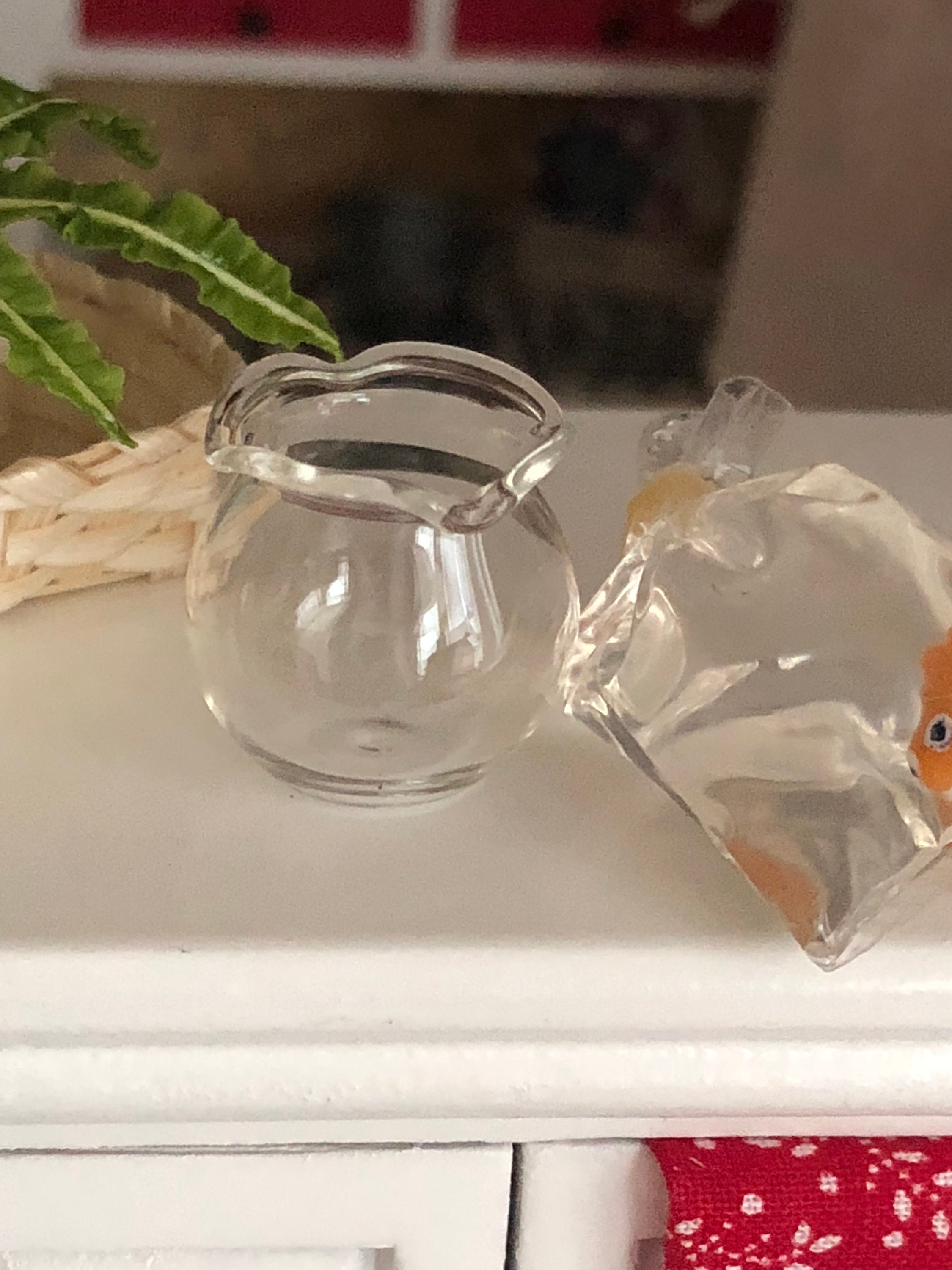 Miniature Fish Bowl, Scalloped Edge Small Glass Fish Bowl, Dollhouse