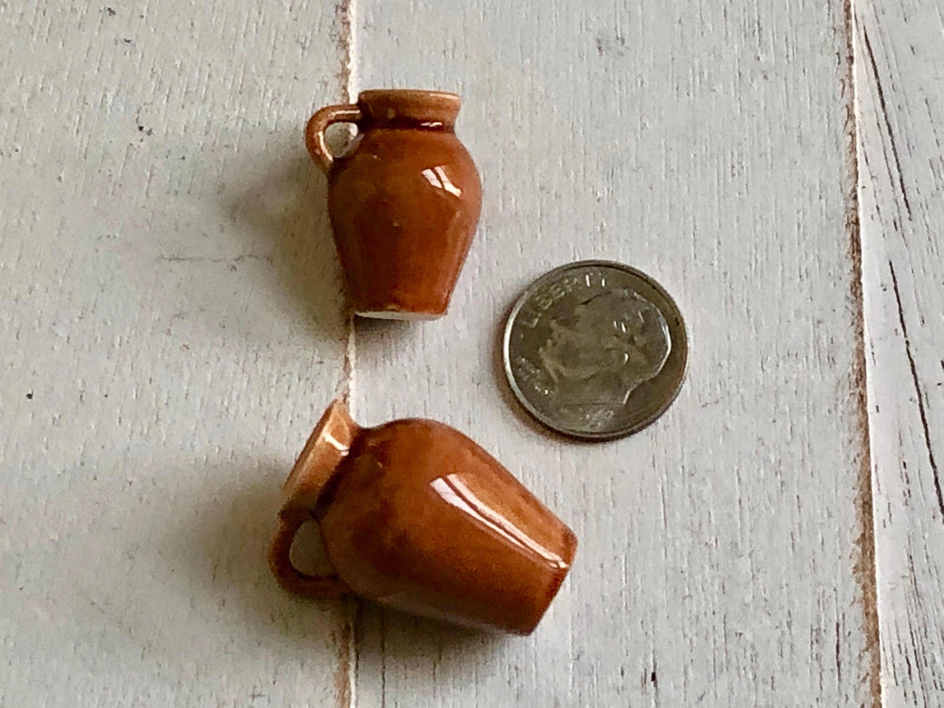 Miniature Jugs, Set of 2 Ceramic Handle Jugs, Style 60, Dollhouse