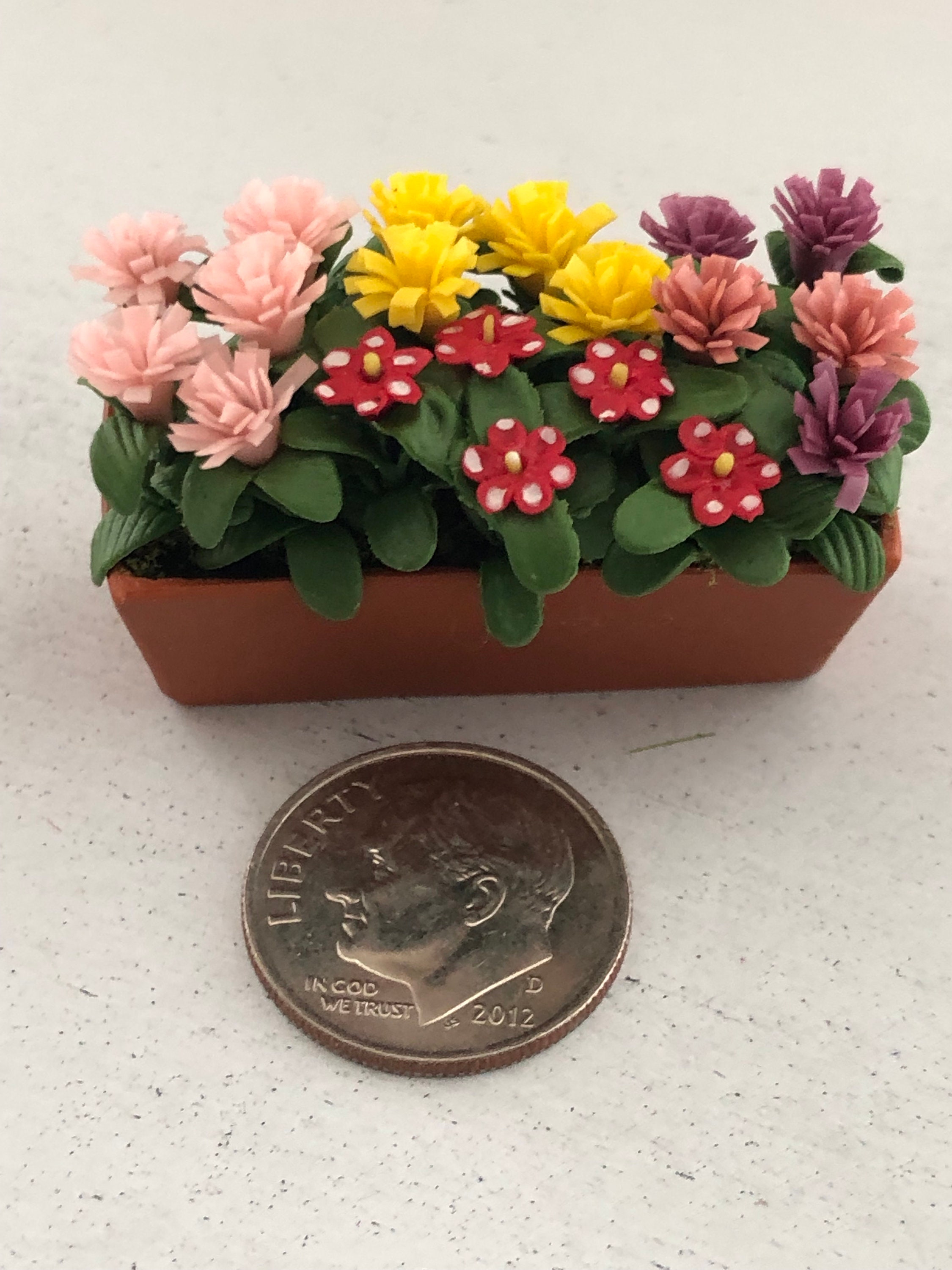 Miniature Flowers, Assorted Flowers in Clay Window Box Planter, Style