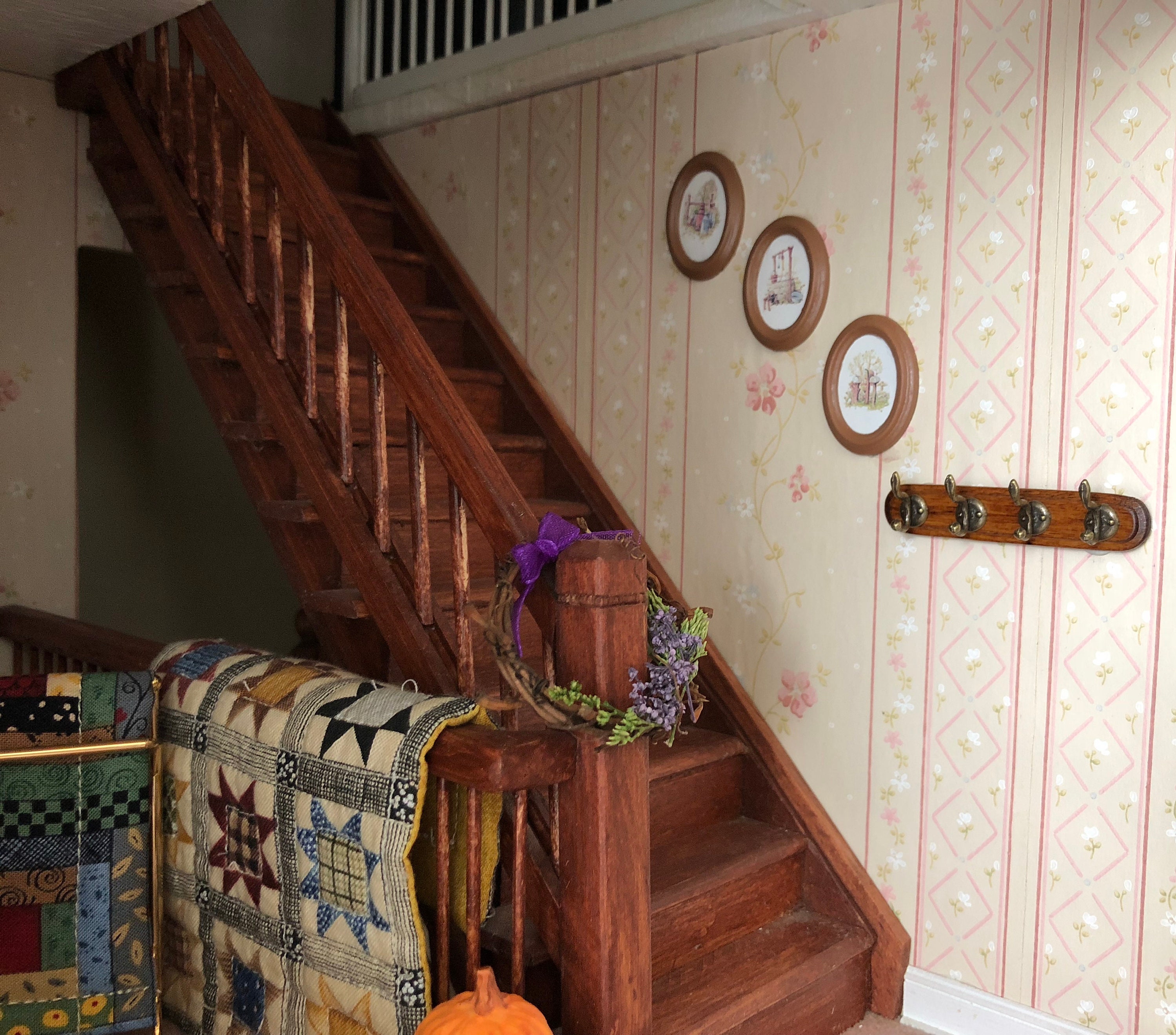 Miniature Wall Coat Rack With Hooks, Wood Rack, Dollhouse Miniature, 1