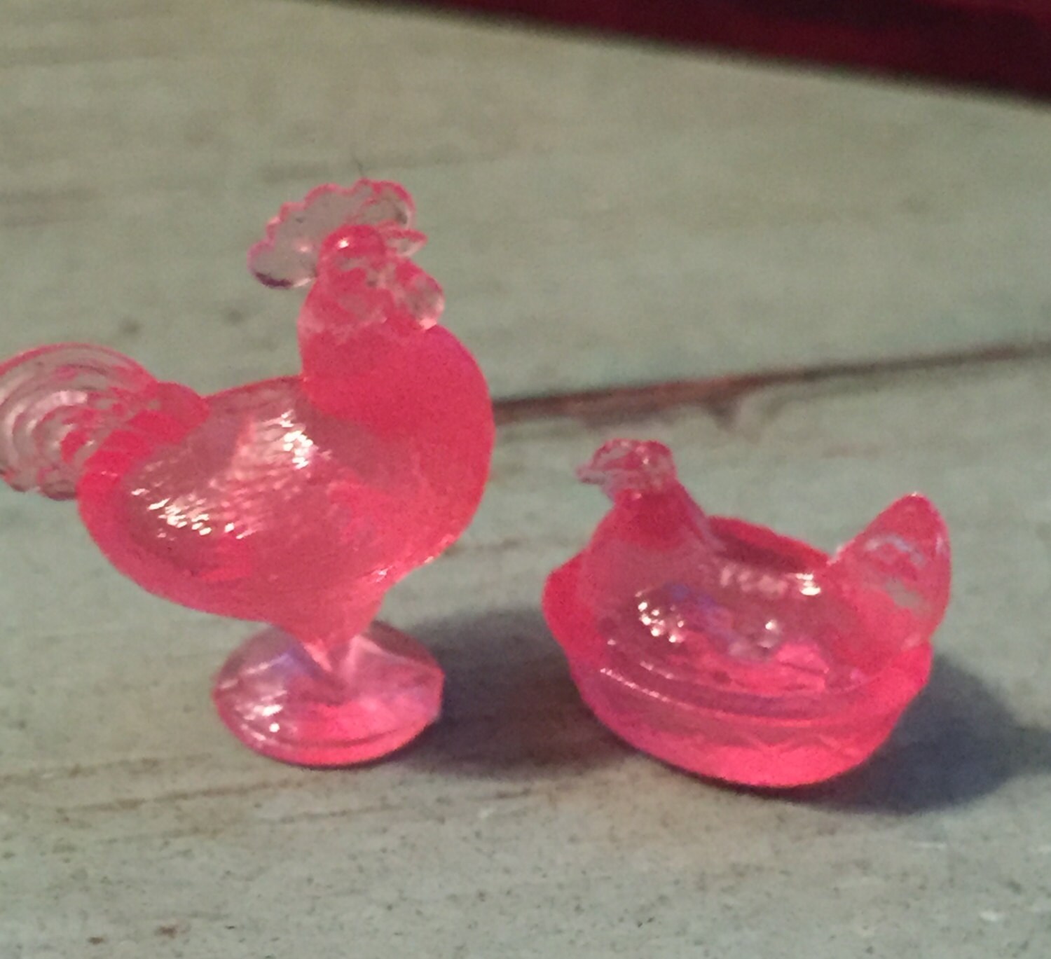 Dollhouse Miniature Rooster and Nesting Hen Pink