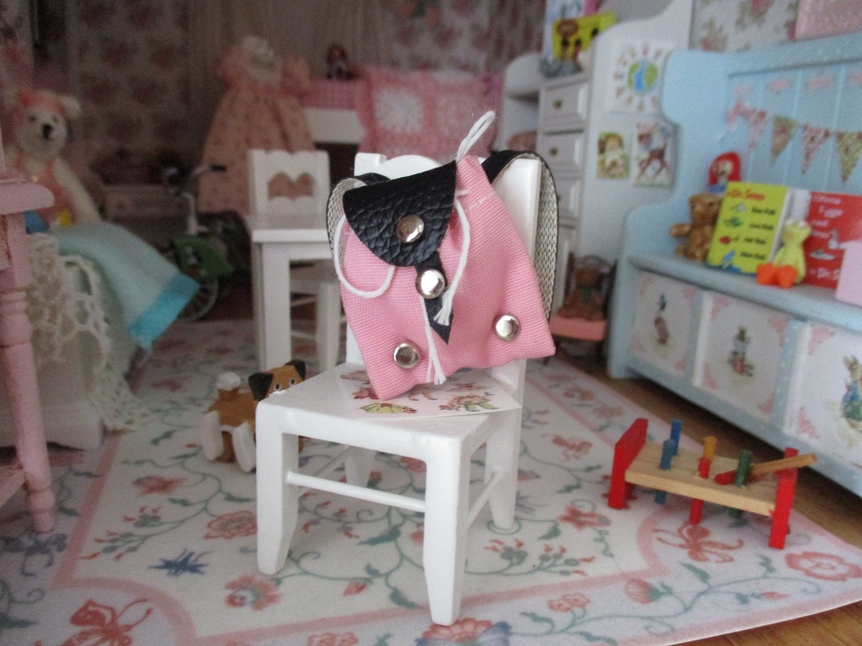 Miniature Backpack, Mini Pink and Black Back Pack, Dollhouse Miniature ...